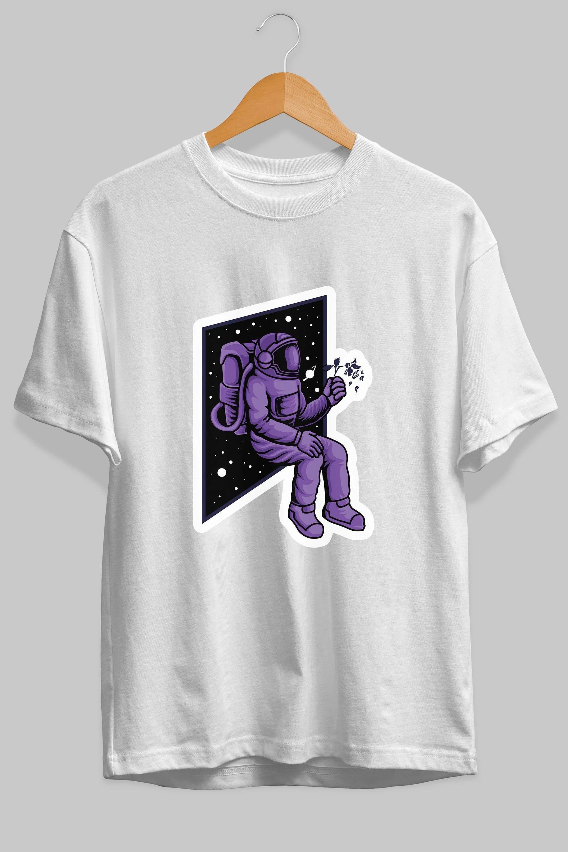 Astronaut holding black rose sticker Ön Baskılı Oversize t-shirt Erkek Kadın Unisex