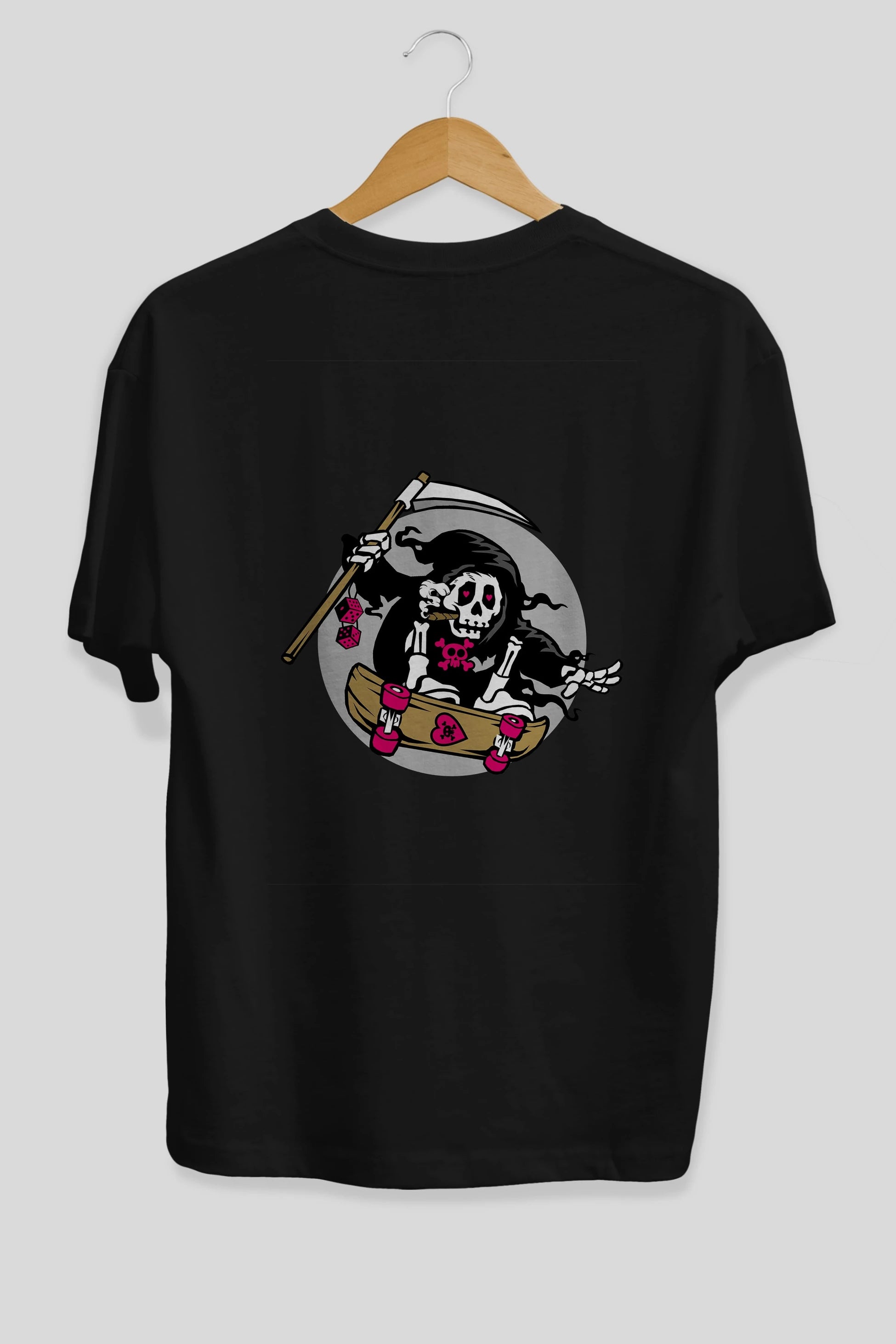 Grim Skater Arka Baskılı Oversize t-shirt Erkek Kadın Unisex %100 Pamuk tişort