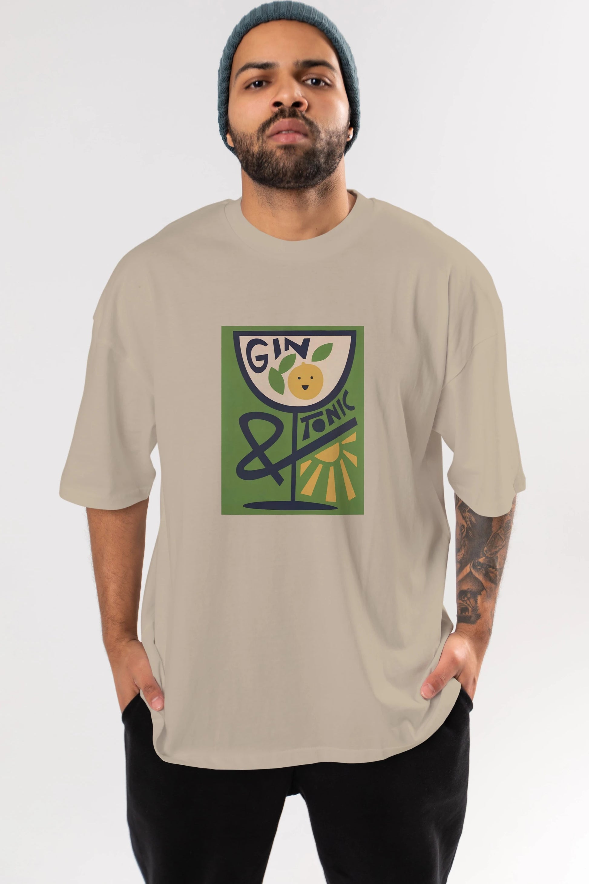 Gin Tonic 3 Ön Baskılı Oversize t-shirt Erkek Kadın Unisex %100 Pamuk Bisiklet Yaka tişort