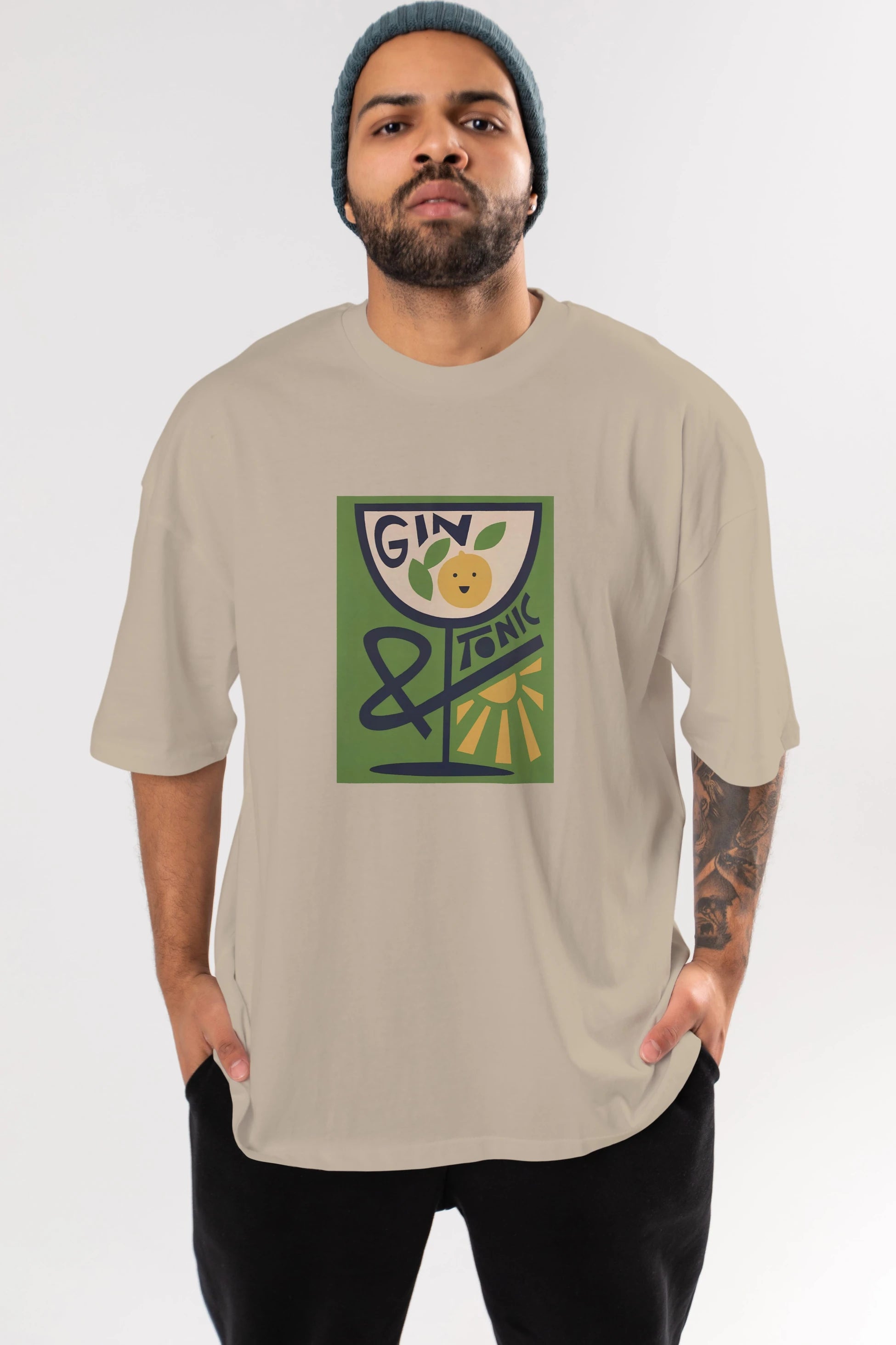 Gin Tonic 3 Ön Baskılı Oversize t-shirt Erkek Kadın Unisex %100 Pamuk Bisiklet Yaka tişort