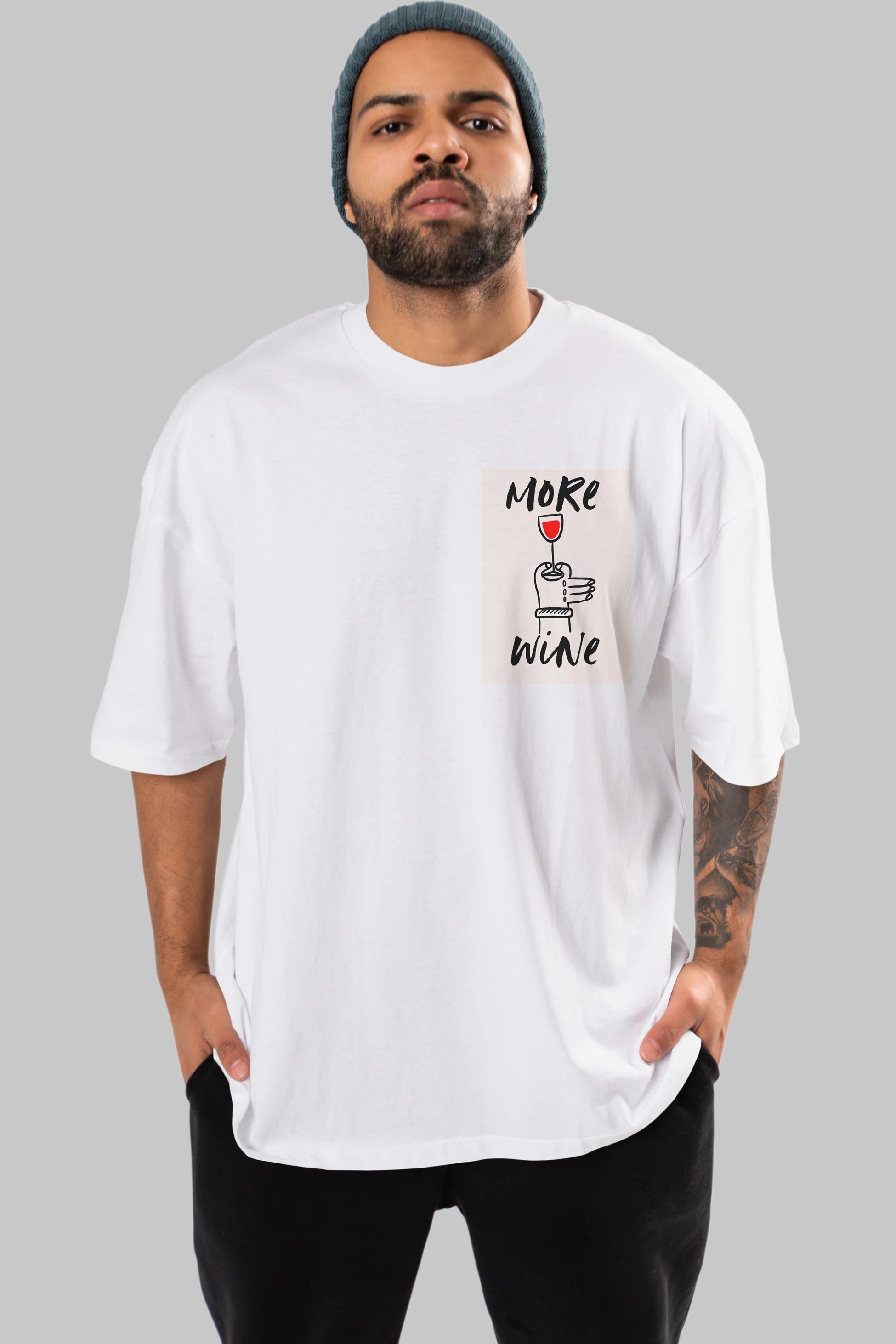 More Wine 2 Ön Sol Baskılı Oversize t-shirt Erkek Kadın Unisex %100 Pamuk Bisiklet Yaka tişort
