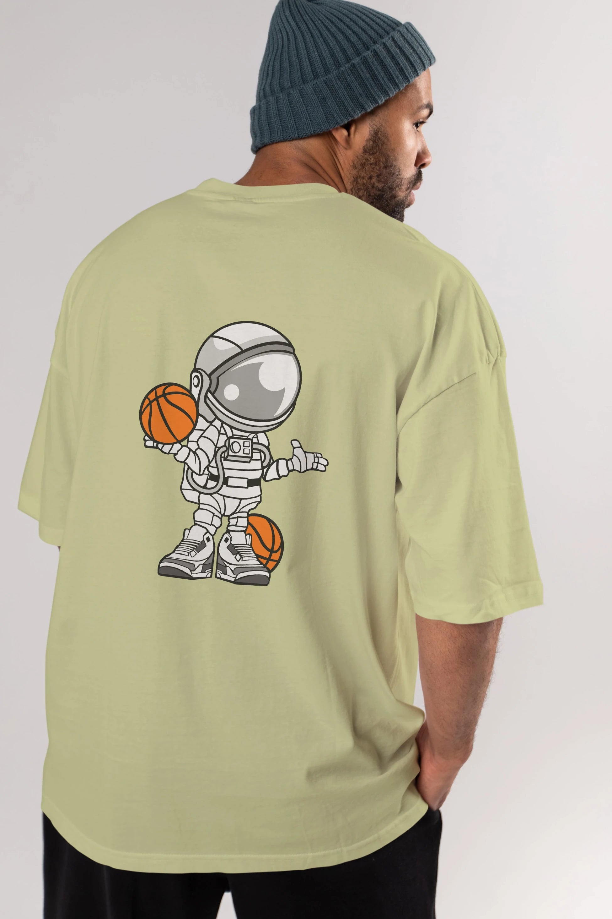 Astronaut Basketball Player Arka Baskılı Oversize t-shirt Erkek Kadın Unisex %100 Pamuk tişort
