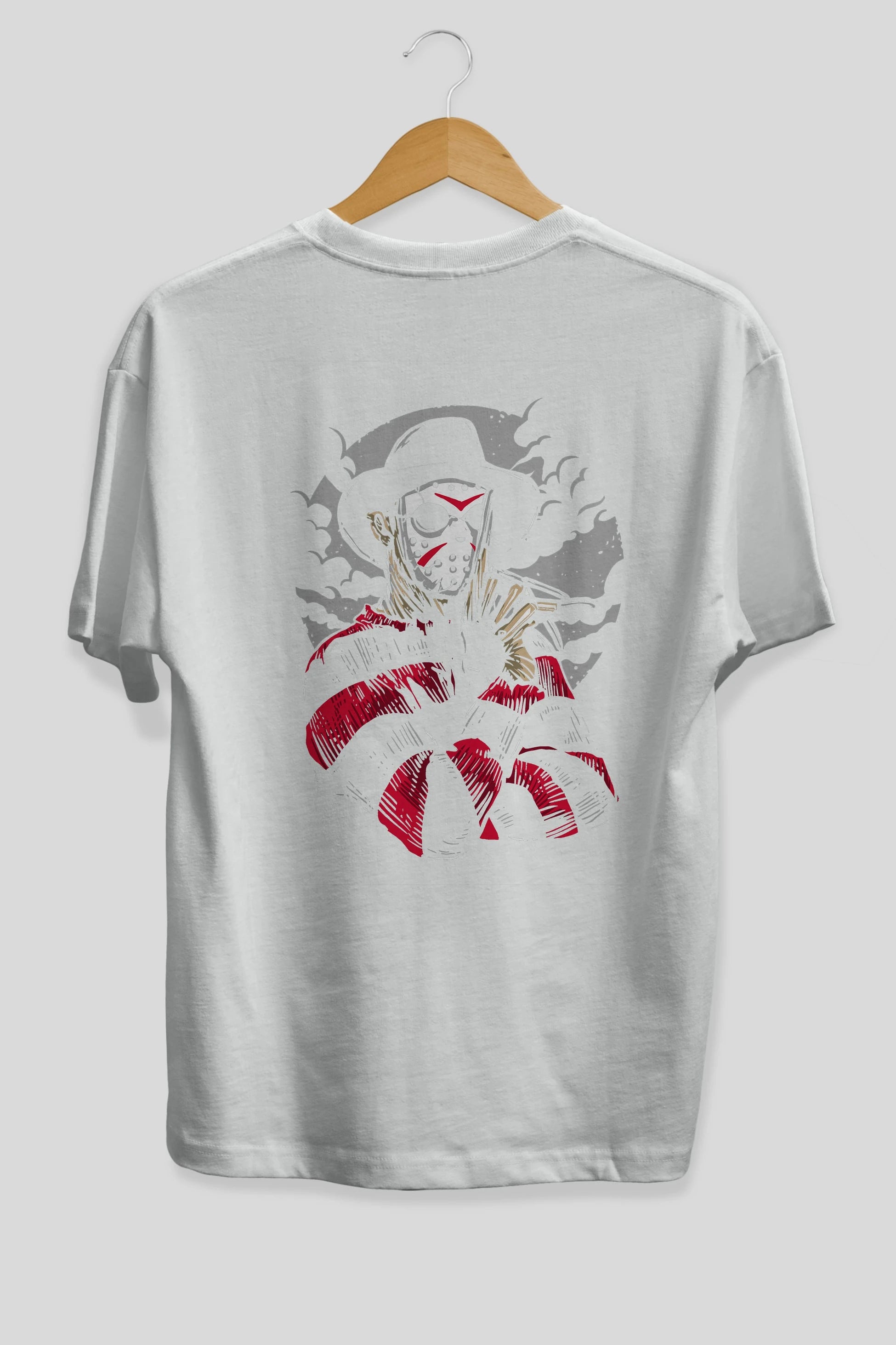 Freddy VS Jason (2) Arka Baskılı Oversize t-shirt Erkek Kadın Unisex %100 Pamuk