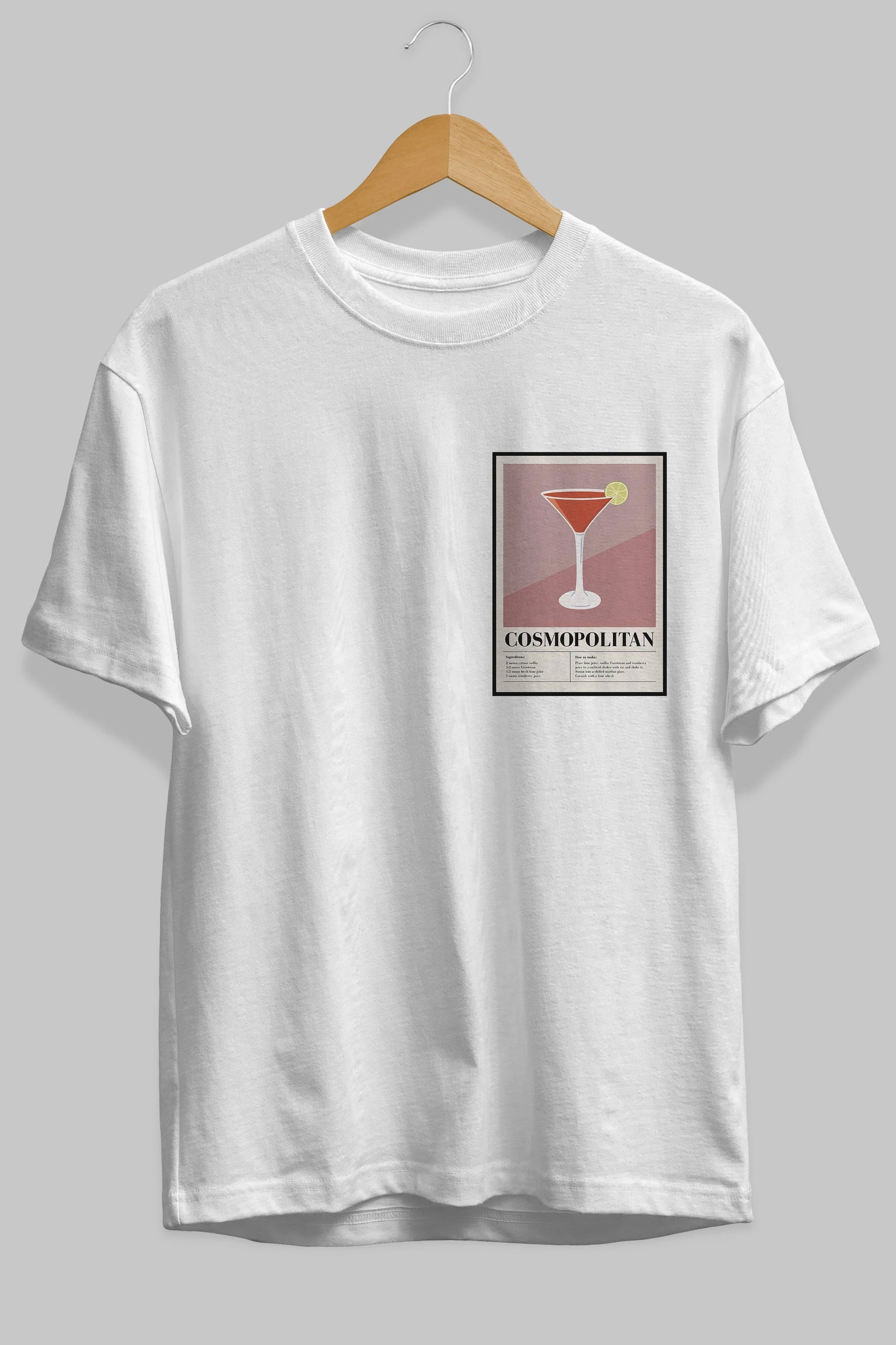 Cosmopolitan 3 Ön Sol Baskılı Oversize t-shirt Erkek Kadın Unisex %100 Pamuk Bisiklet Yaka tişort