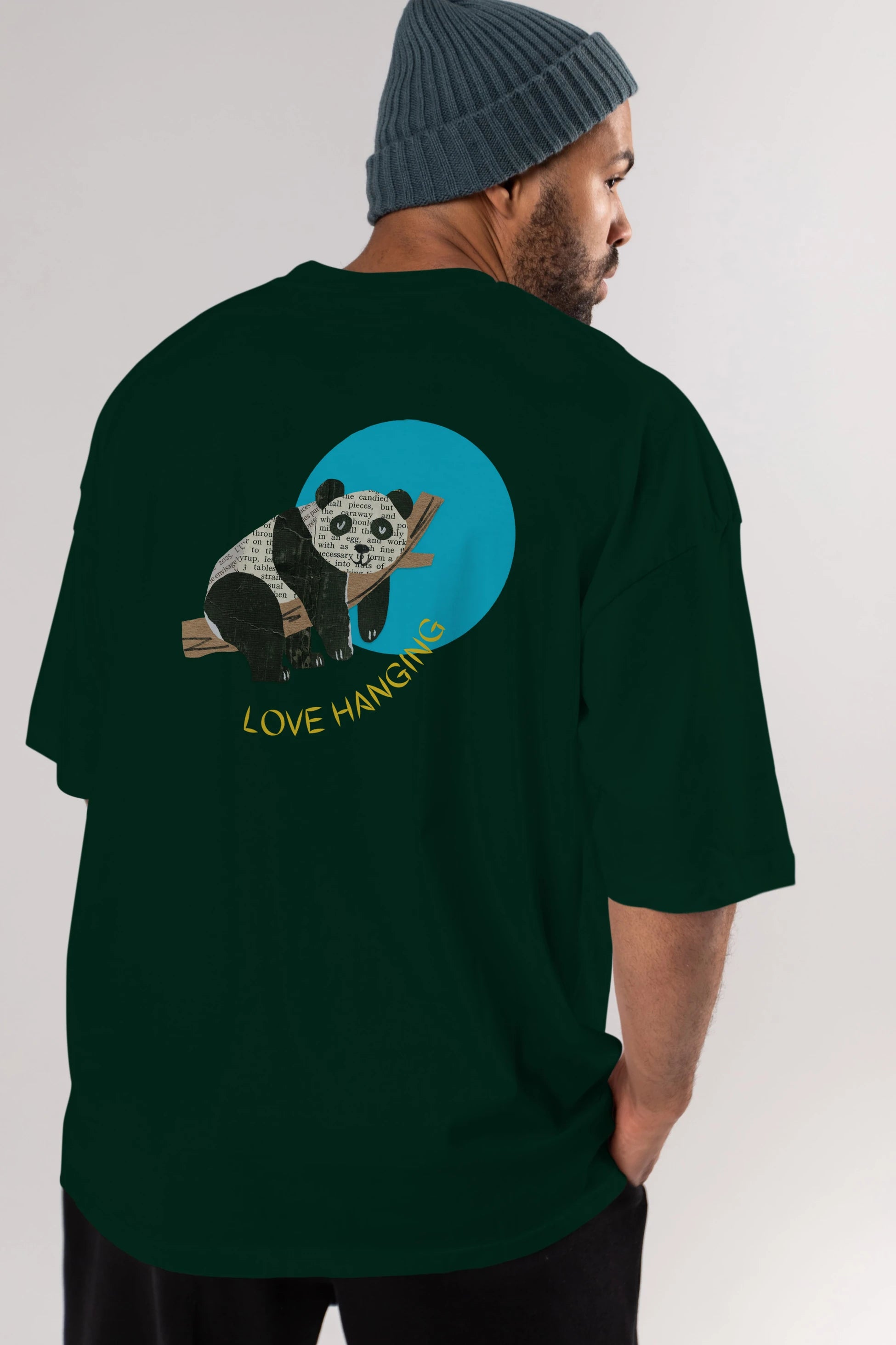 Panda Love Hanging Arka Baskılı Oversize t-shirt Erkek Kadın Unisex