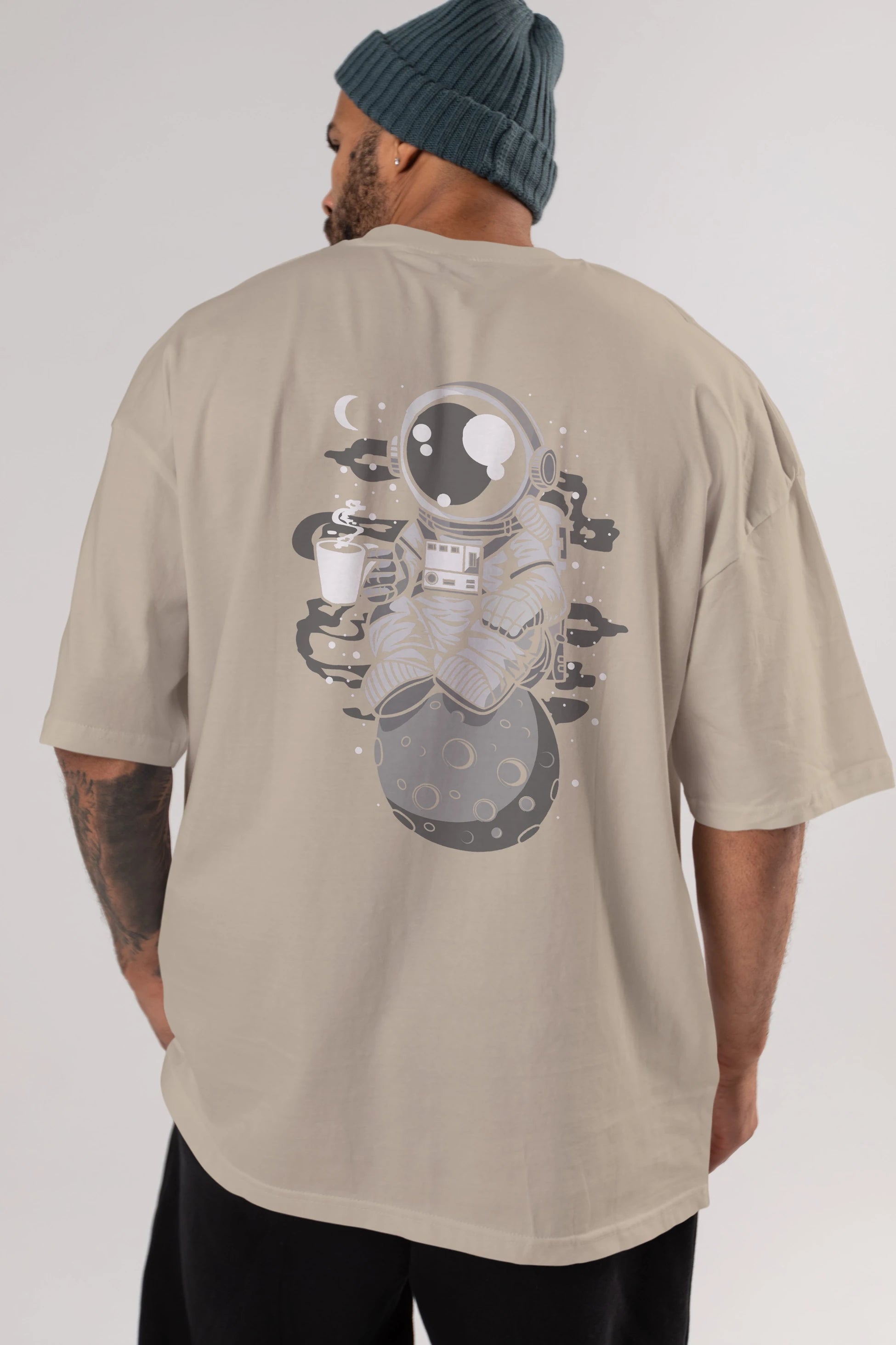 Astronaut Coffee Arka Baskılı Oversize t-shirt Erkek Kadın Unisex
