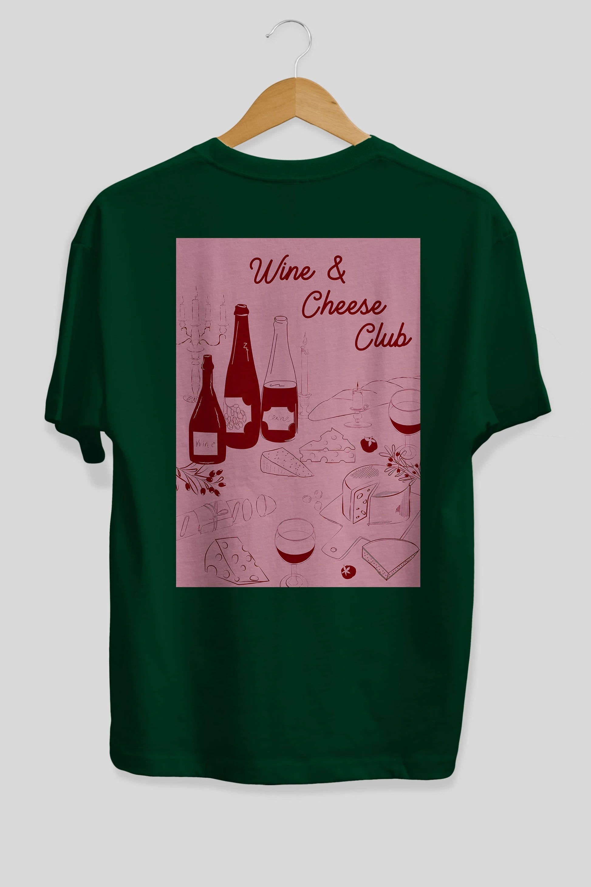 Wine Cheese Club Arka Baskılı Oversize t-shirt Erkek Kadın Unisex %100 Pamuk Bisiklet Yaka tişort