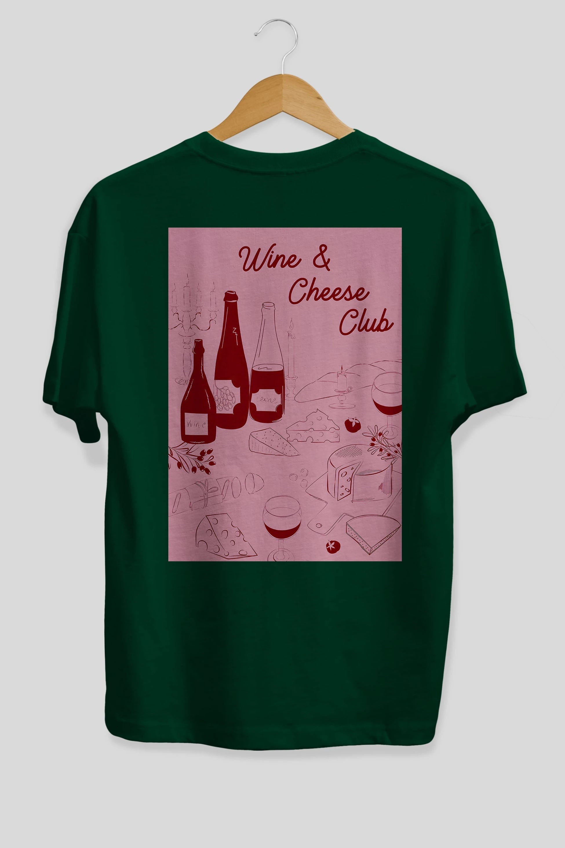 Wine Cheese Club Arka Baskılı Oversize t-shirt Erkek Kadın Unisex %100 Pamuk Bisiklet Yaka tişort