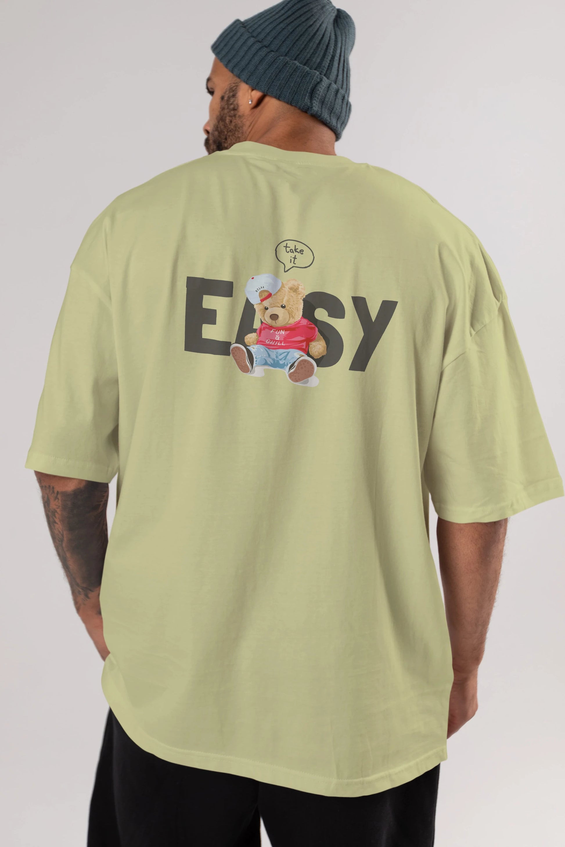 Teddy Bear Easy Arka Baskılı Oversize t-shirt Erkek Kadın Unisex %100 Pamuk