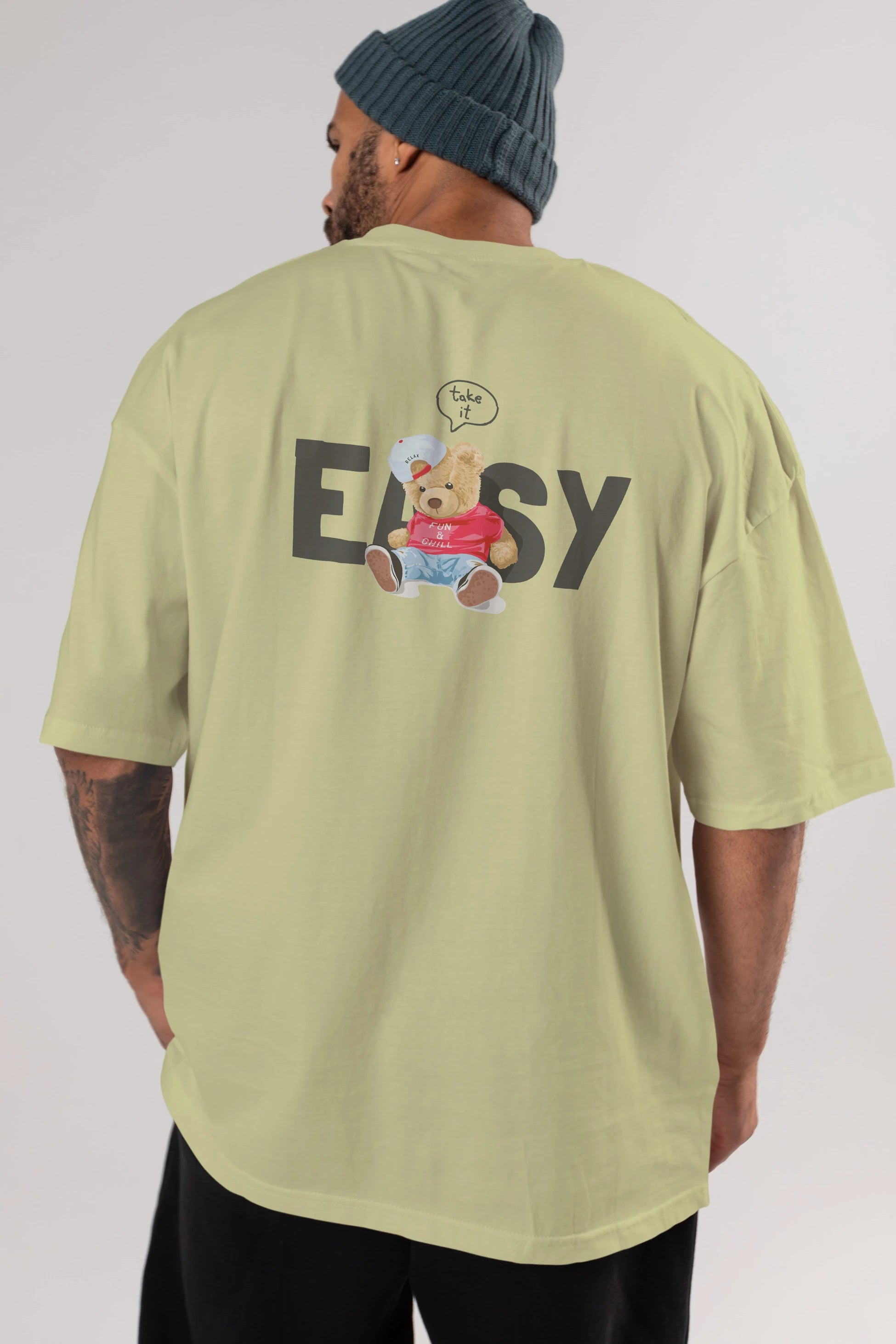 Teddy Bear Easy Arka Baskılı Oversize t-shirt Erkek Kadın Unisex %100 Pamuk