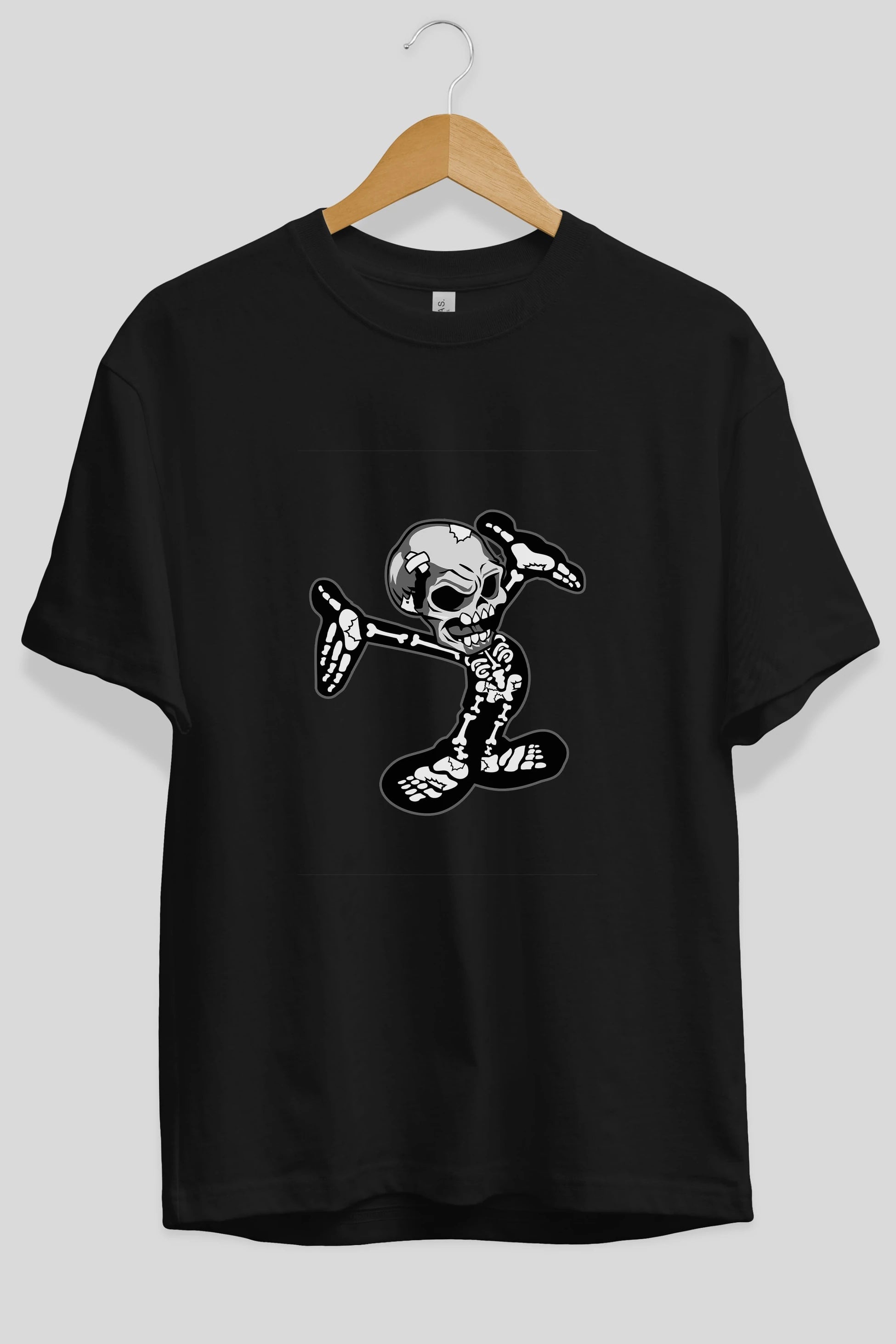 Skull Skeleton Ön Baskılı Oversize t-shirt Erkek Kadın Unisex %100 Pamuk tişort