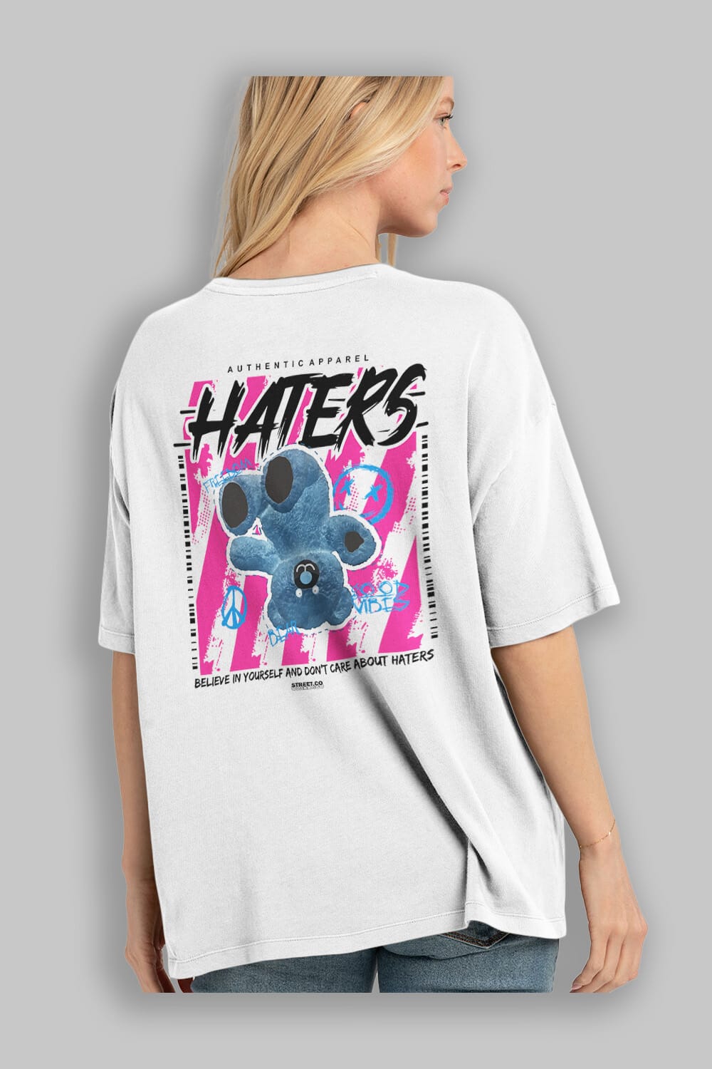 Haters Bear Arka Baskılı Oversize t-shirt Erkek Kadın Unisex