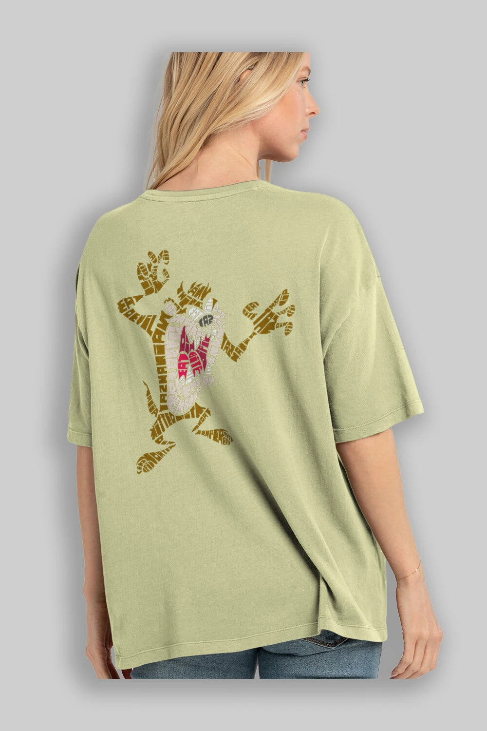 Tazmania Arka Baskılı Oversize t-shirt %100 pamuk Erkek Kadın Unisex