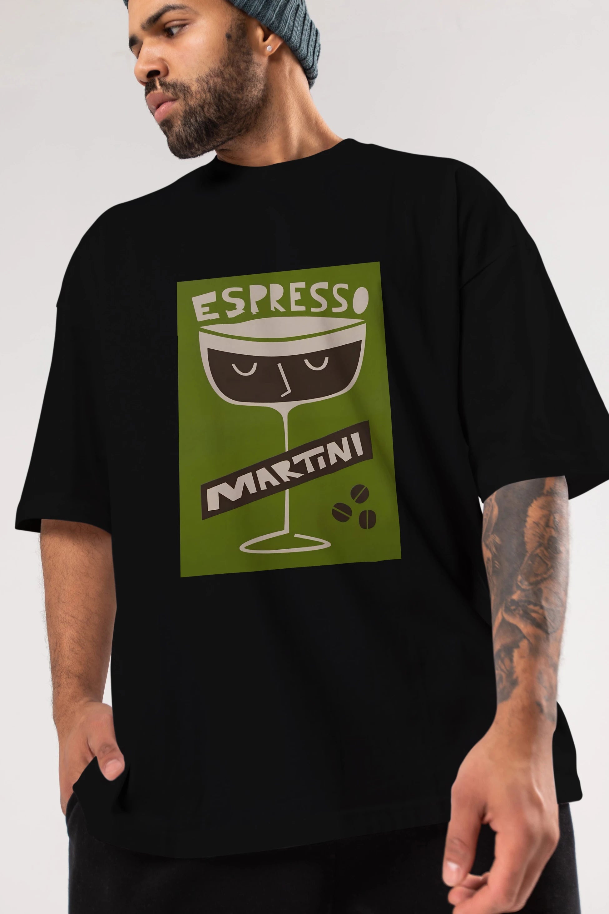 Espresso Martini 2 Ön Baskılı Oversize t-shirt Erkek Kadın Unisex %100 Pamuk Bisiklet Yaka tişort
