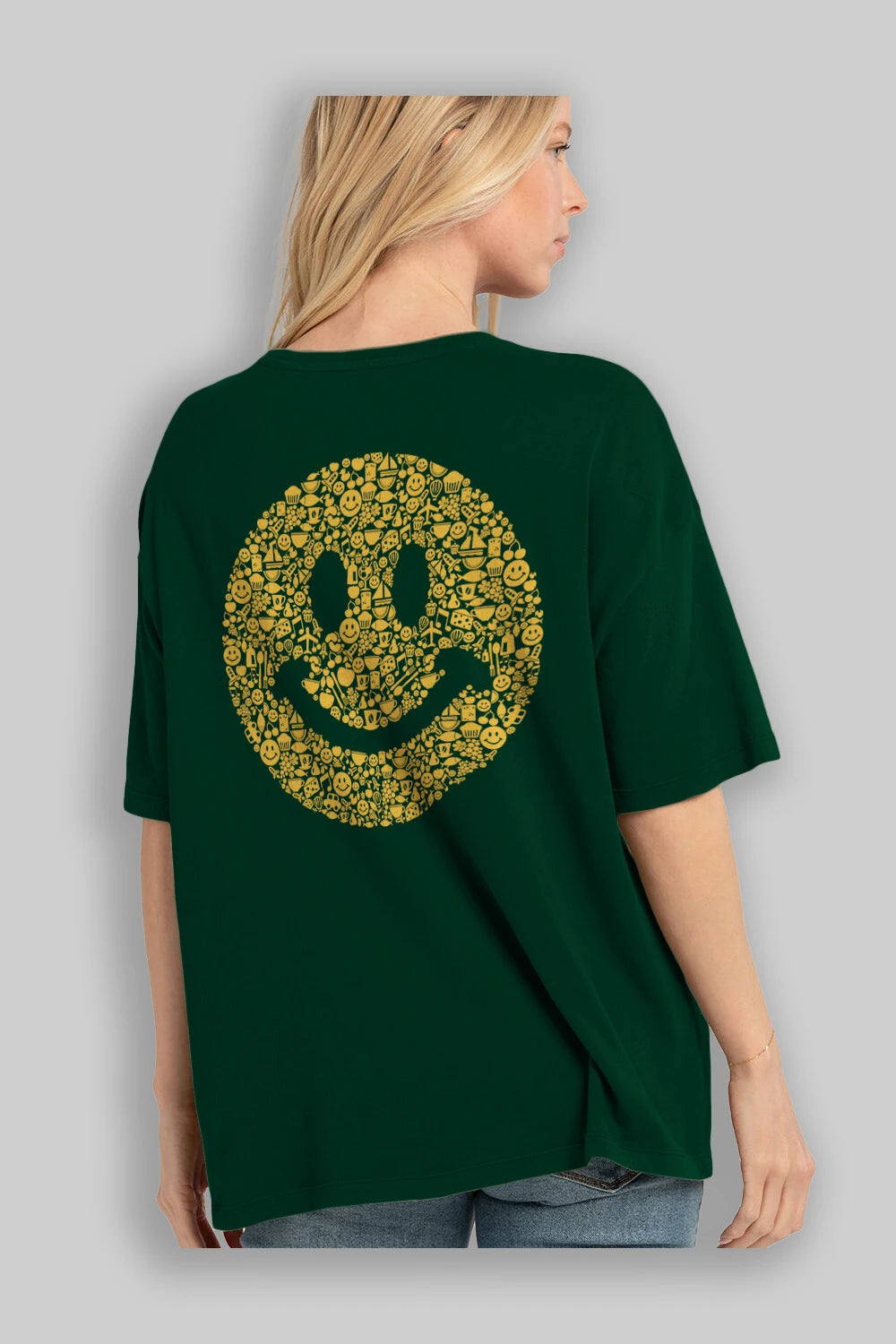 Smiley Arka Baskılı Oversize t-shirt %100 pamuk Erkek Kadın Unisex