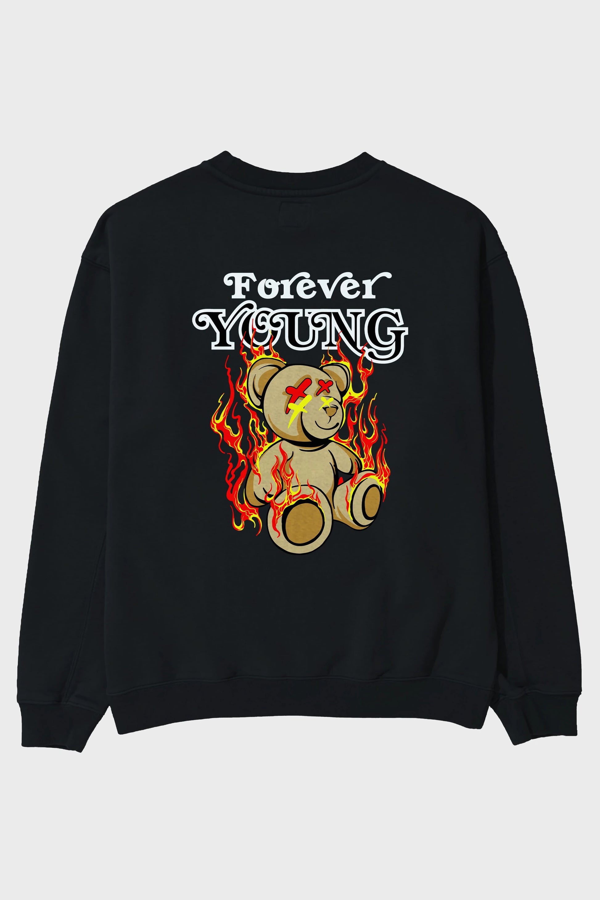 Forever Young Bear Arka Baskılı Oversize Sweatshirt Erkek Kadın Unisex