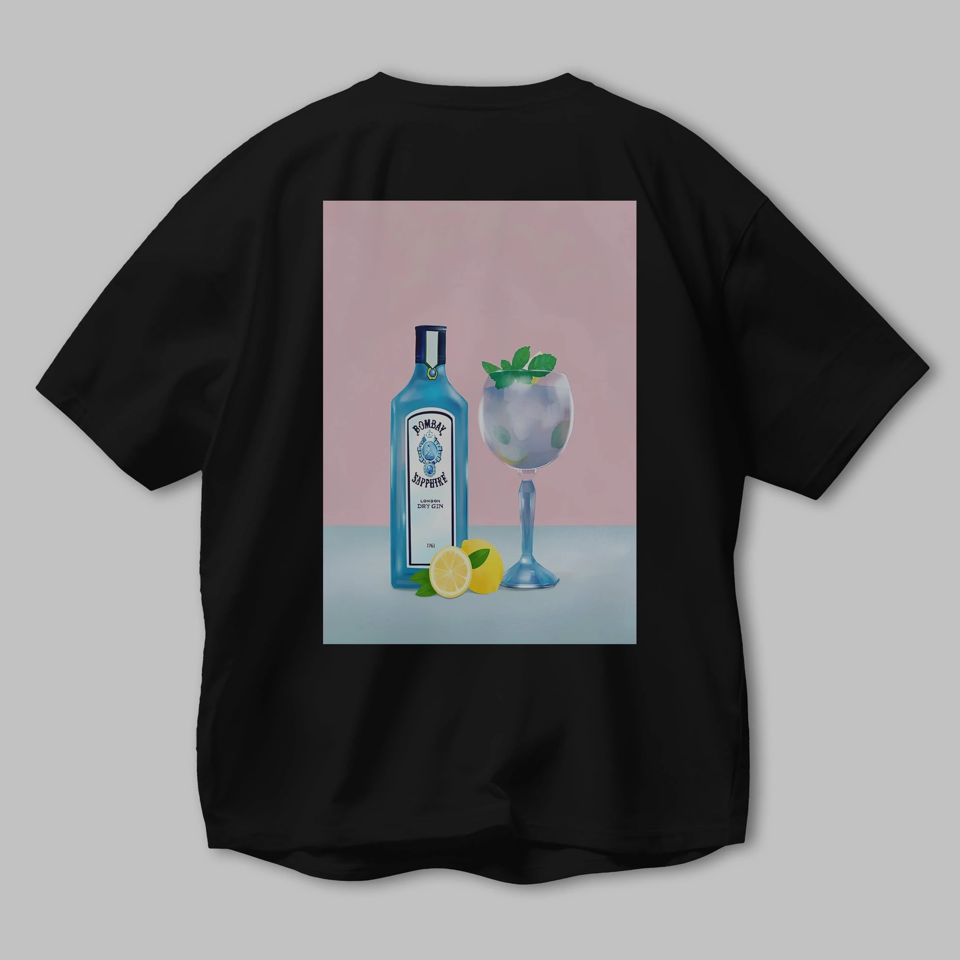 Bombay Sapphire Dry Gin Arka Baskılı Oversize t-shirt Erkek Kadın Unisex %100 Pamuk Bisiklet Yaka tişort