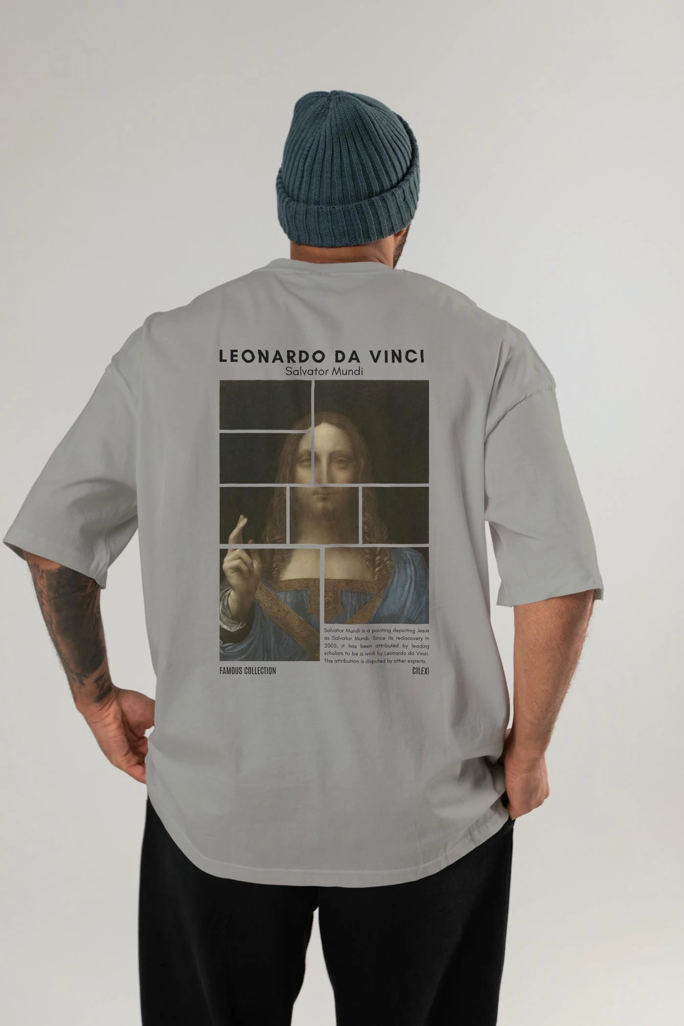 Salvador Mundi Arka Baskılı Oversize t-shirt Erkek Kadın Bisiklet Yaka Pamuk tişort