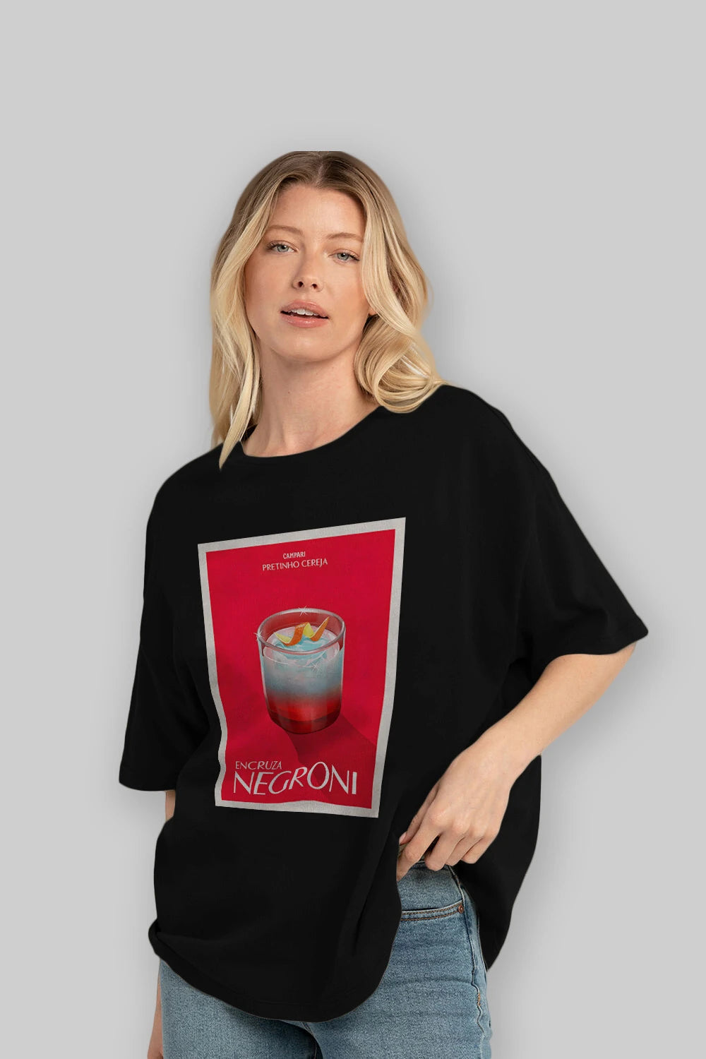 Encruza Negroni Ön Baskılı Oversize t-shirt Erkek Kadın Unisex %100 Pamuk Bisiklet Yaka tişort