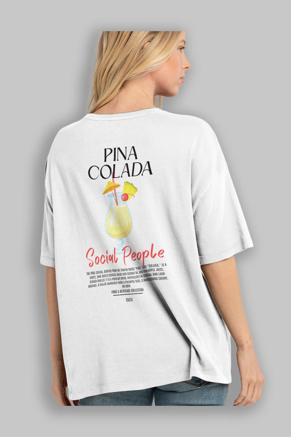 Pına Colada Kokteyl Serisi Baskılı Oversize t-shirt Erkek Kadın Unisex %100 Pamuk Bisiklet Yaka tişort