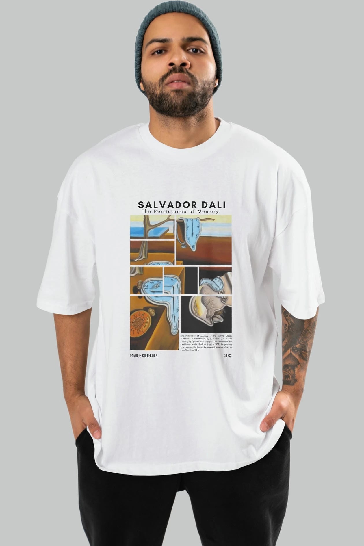 Salvador Dali ön Baskılı Oversize t-shirt Erkek Kadın Bisiklet Yaka Pamuk tişort