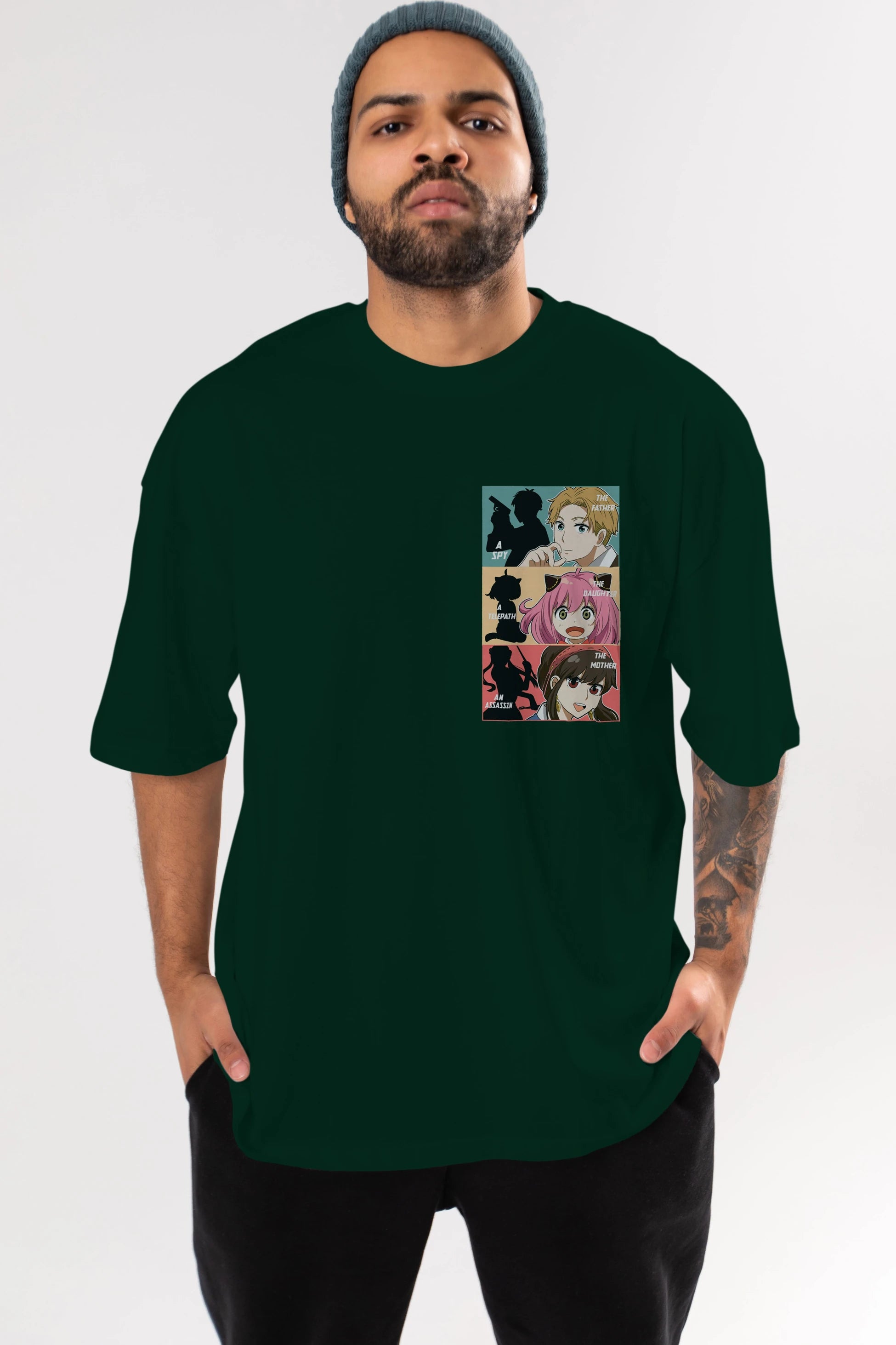 SPY X FAMILY Ön Sol Baskılı Oversize t-shirt Erkek Kadın Unisex %100 Pamuk Bisiklet Yaka tişort