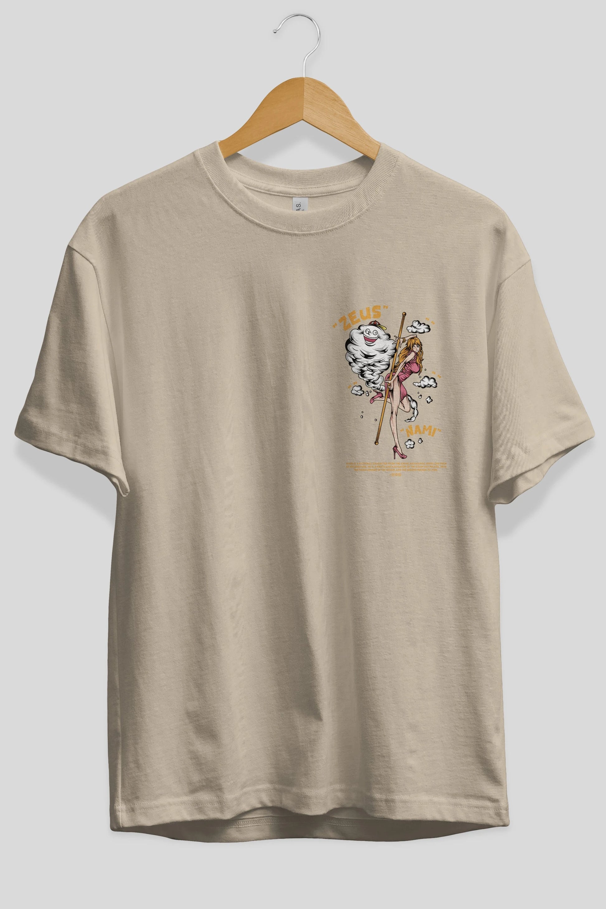 Zeus Nami Ön Sol Baskılı Oversize t-shirt Erkek Kadın Unisex %100 Pamuk Bisiklet Yaka tişort