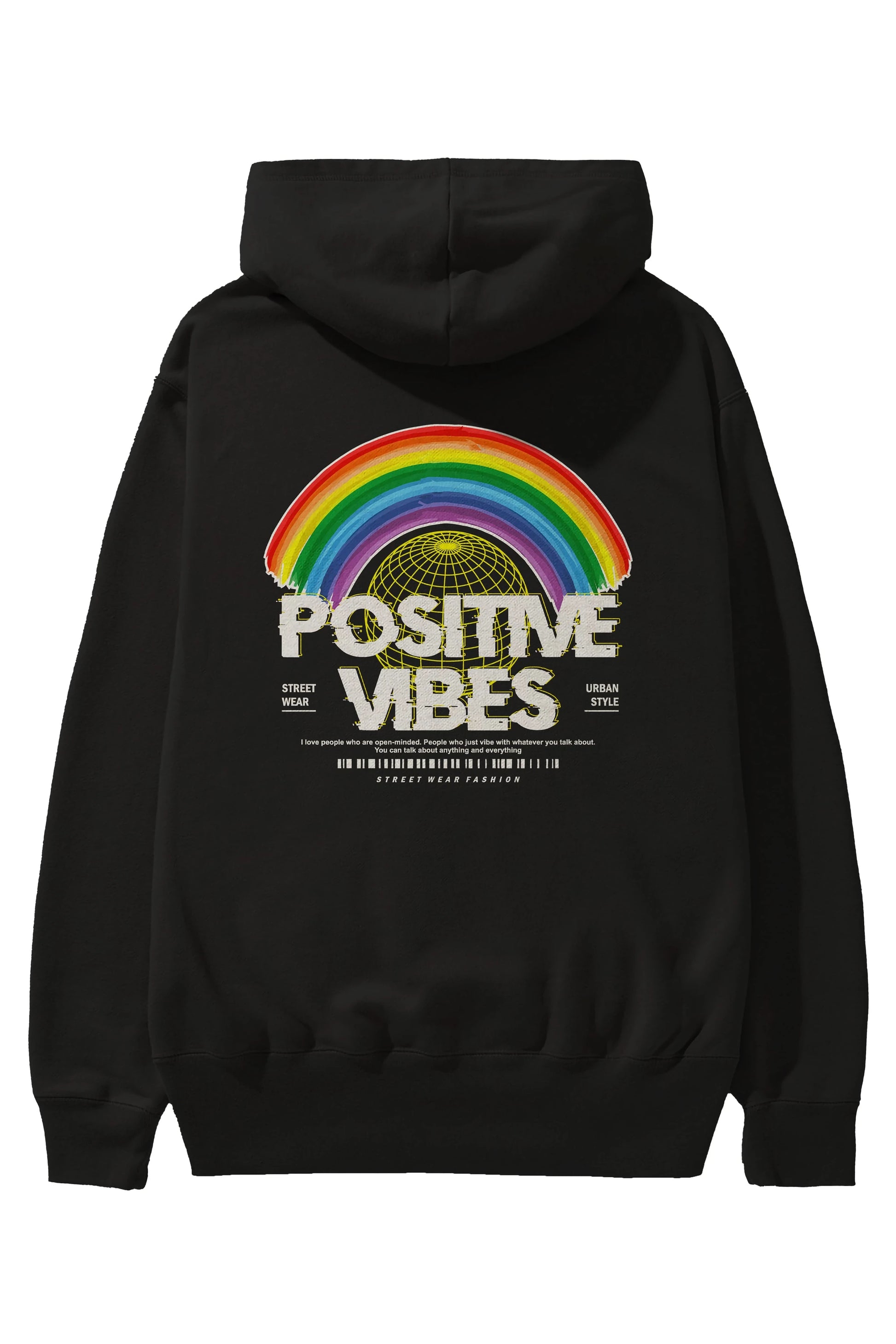 Positive Vibes Arka Baskılı Hoodie Oversize Kapüşonlu Sweatshirt Erkek Kadın Unisex