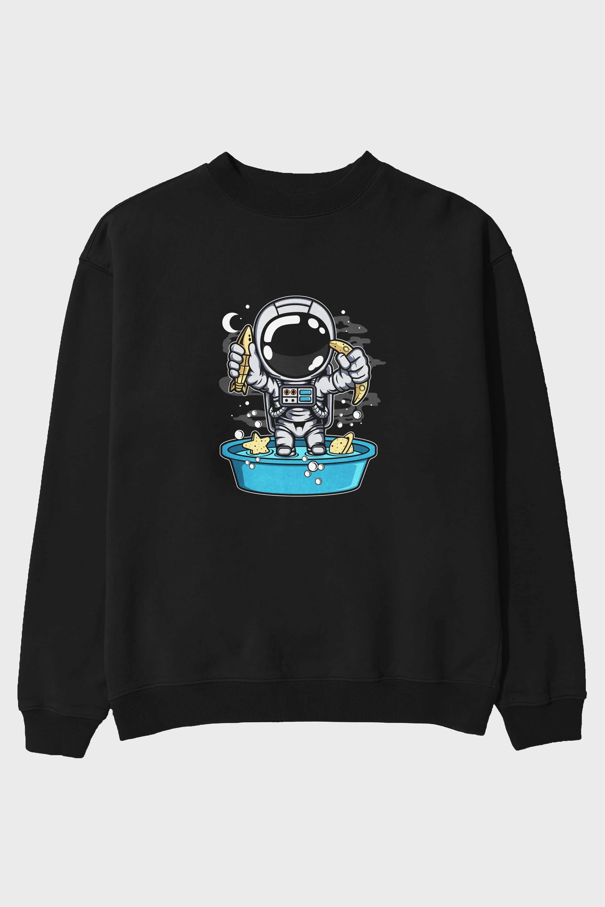 Astronaut Bath Tub Ön Baskılı Oversize Sweatshirt Erkek Kadın Unisex