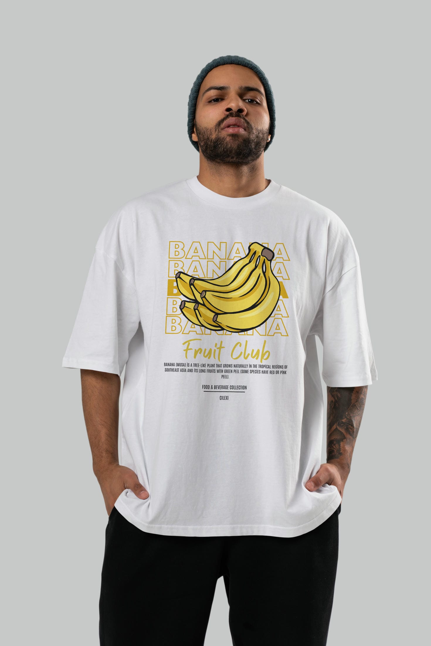 Banana Ön Baskılı Oversize t-shirt Erkek Kadın Pamuk Bisiklet Yaka tişort