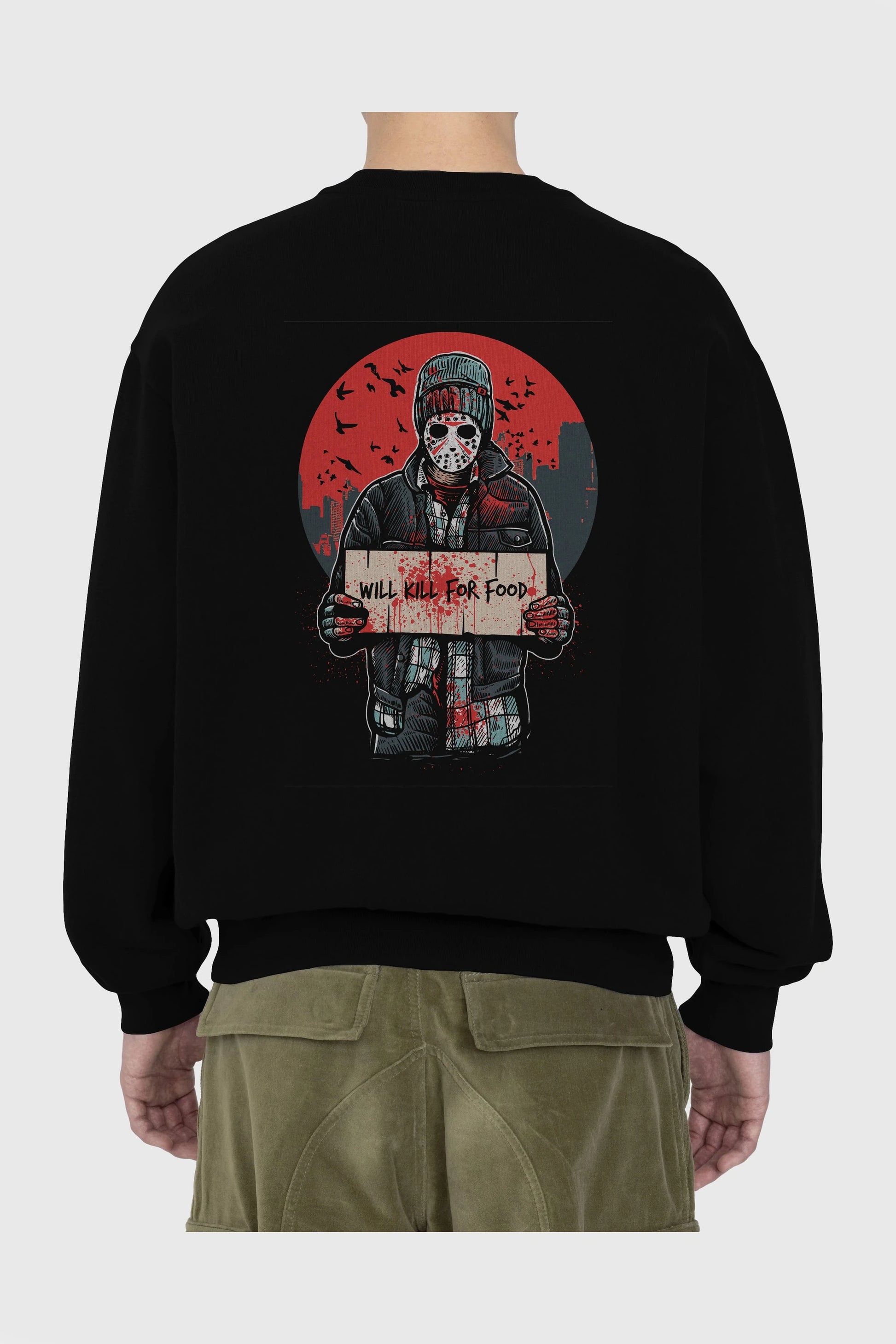 Kill For Food Arka Baskılı Oversize Sweatshirt Erkek Kadın Unisex