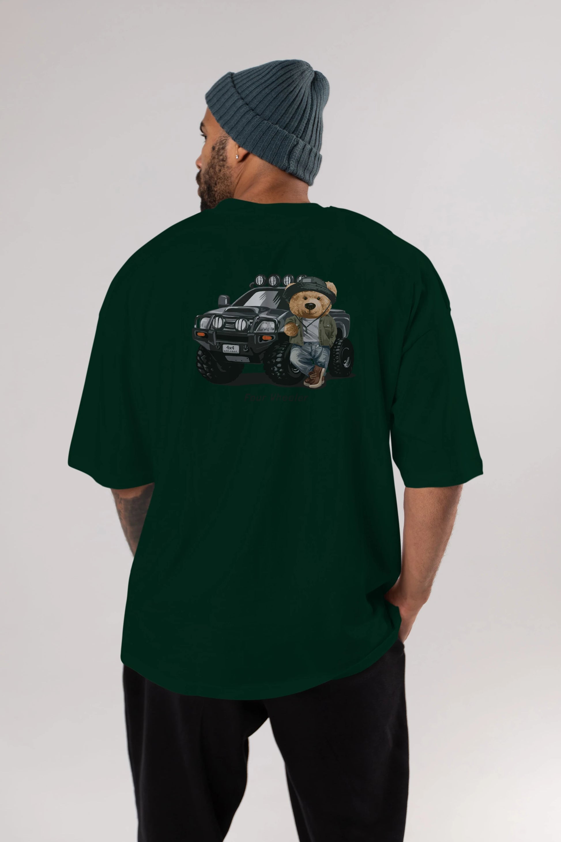 Teddy Bear Off Road Arka Baskılı Oversize t-shirt Erkek Kadın Unisex %100 Pamuk