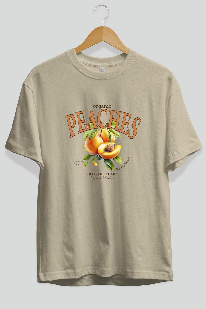 Peaches Ön Baskılı Oversize t-shirt Erkek Kadın Pamuk Bisiklet Yaka tişort
