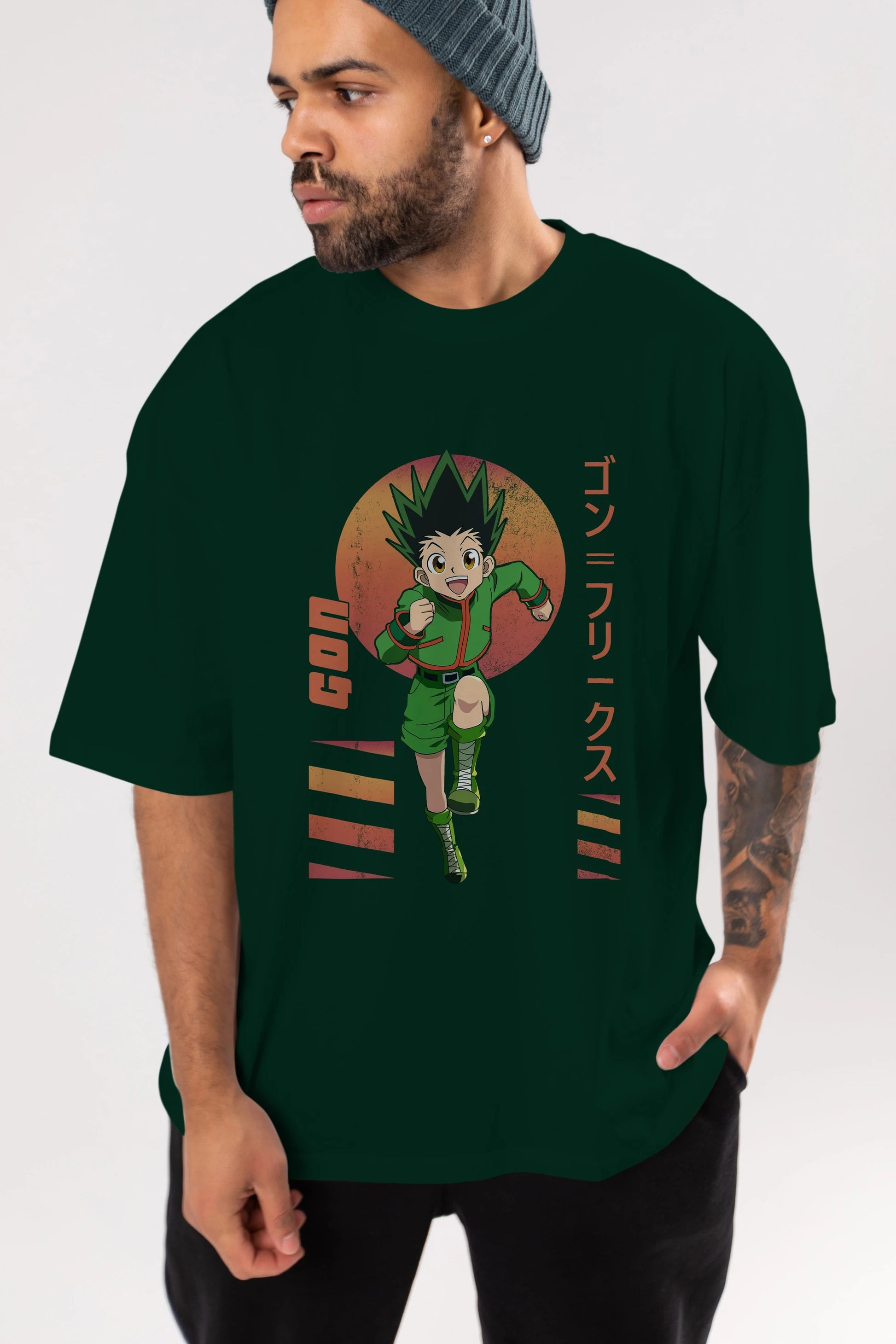Gon Freecss HUNTER X HUNTER 2 Anime Ön Baskılı Oversize t-shirt %100 pamuk Erkek Kadın Unisex