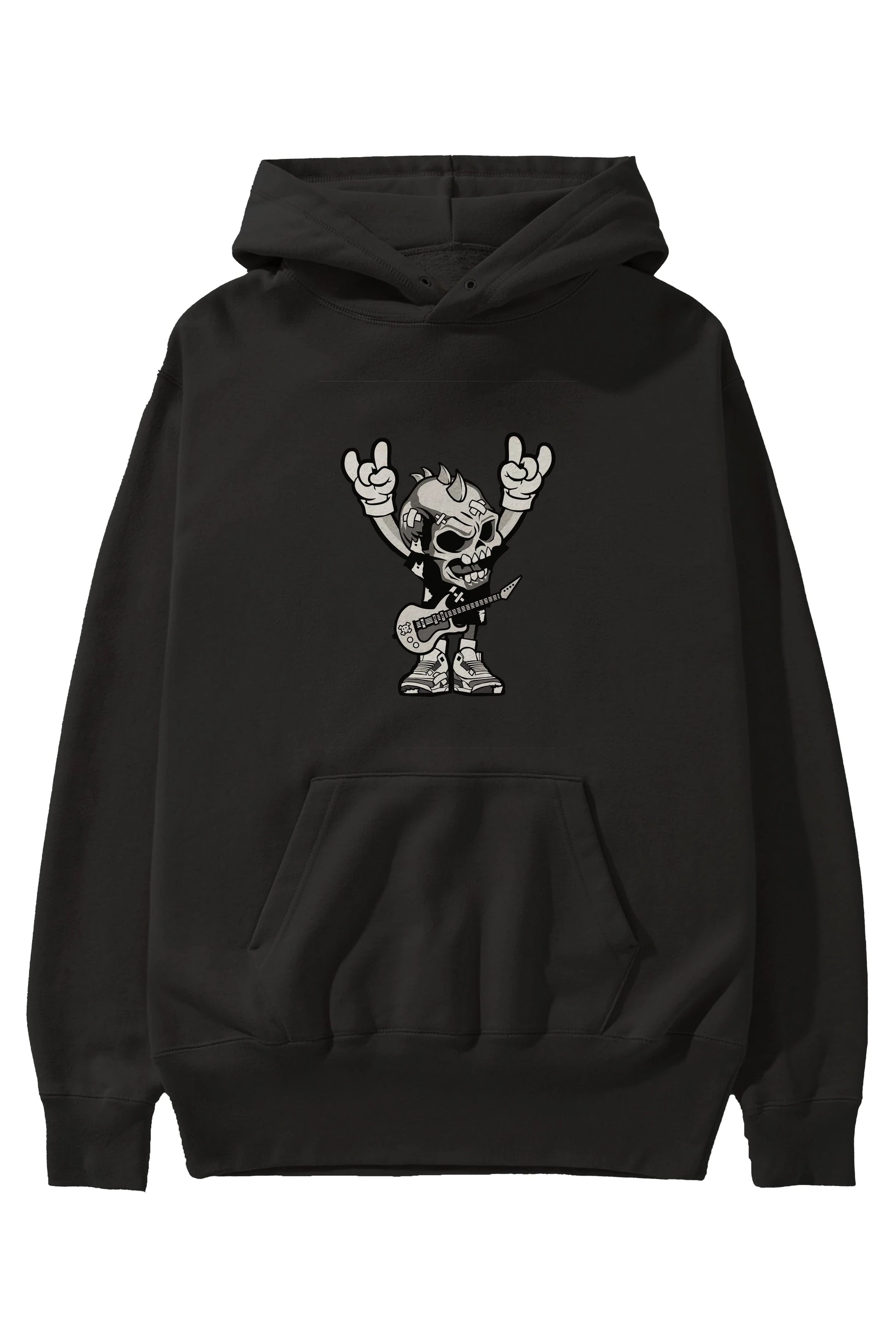 Punk Rock Skull Ön Baskılı Hoodie Oversize Kapüşonlu Sweatshirt Erkek Kadın Unisex