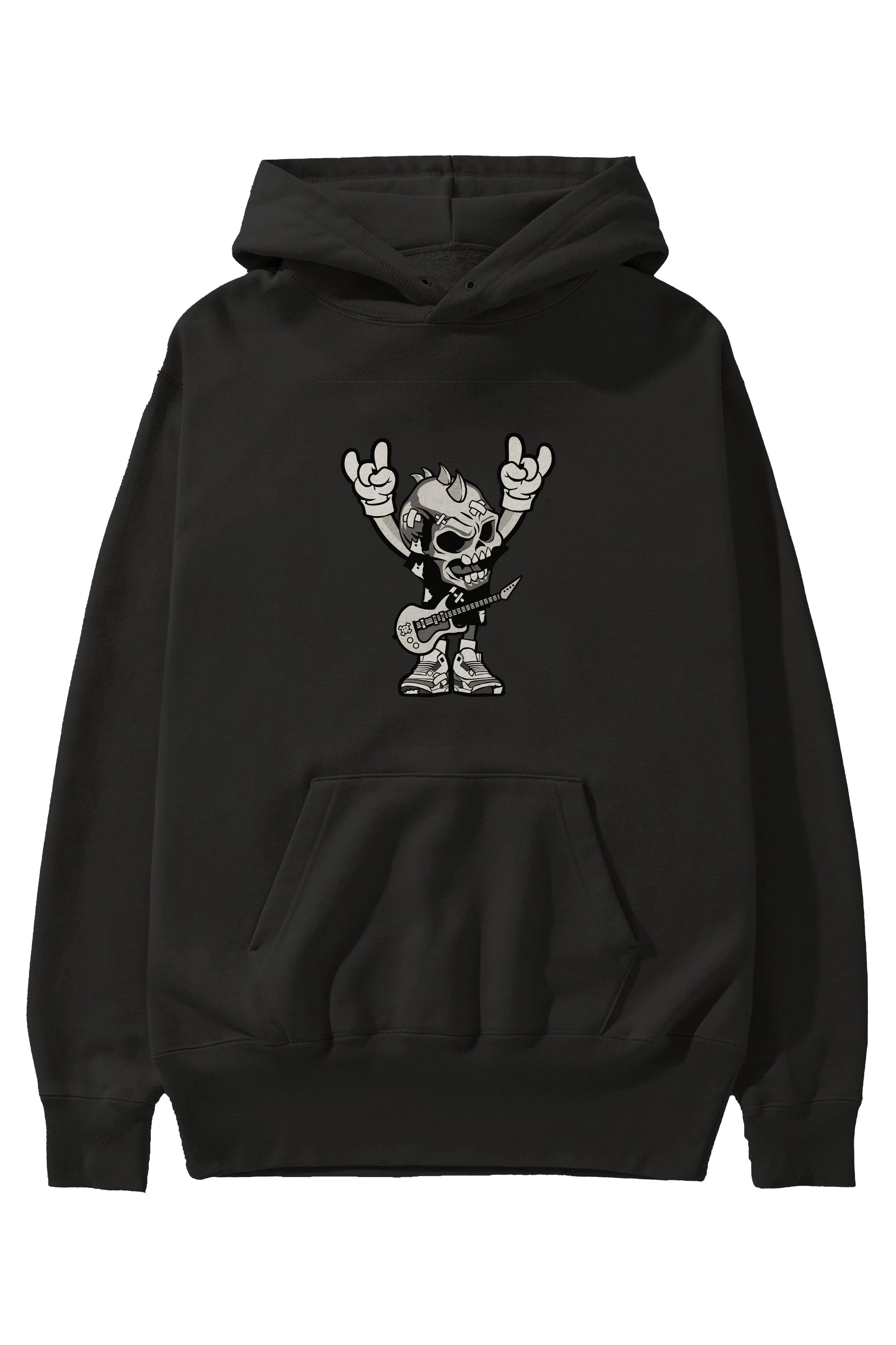 Punk Rock Skull Ön Baskılı Hoodie Oversize Kapüşonlu Sweatshirt Erkek Kadın Unisex