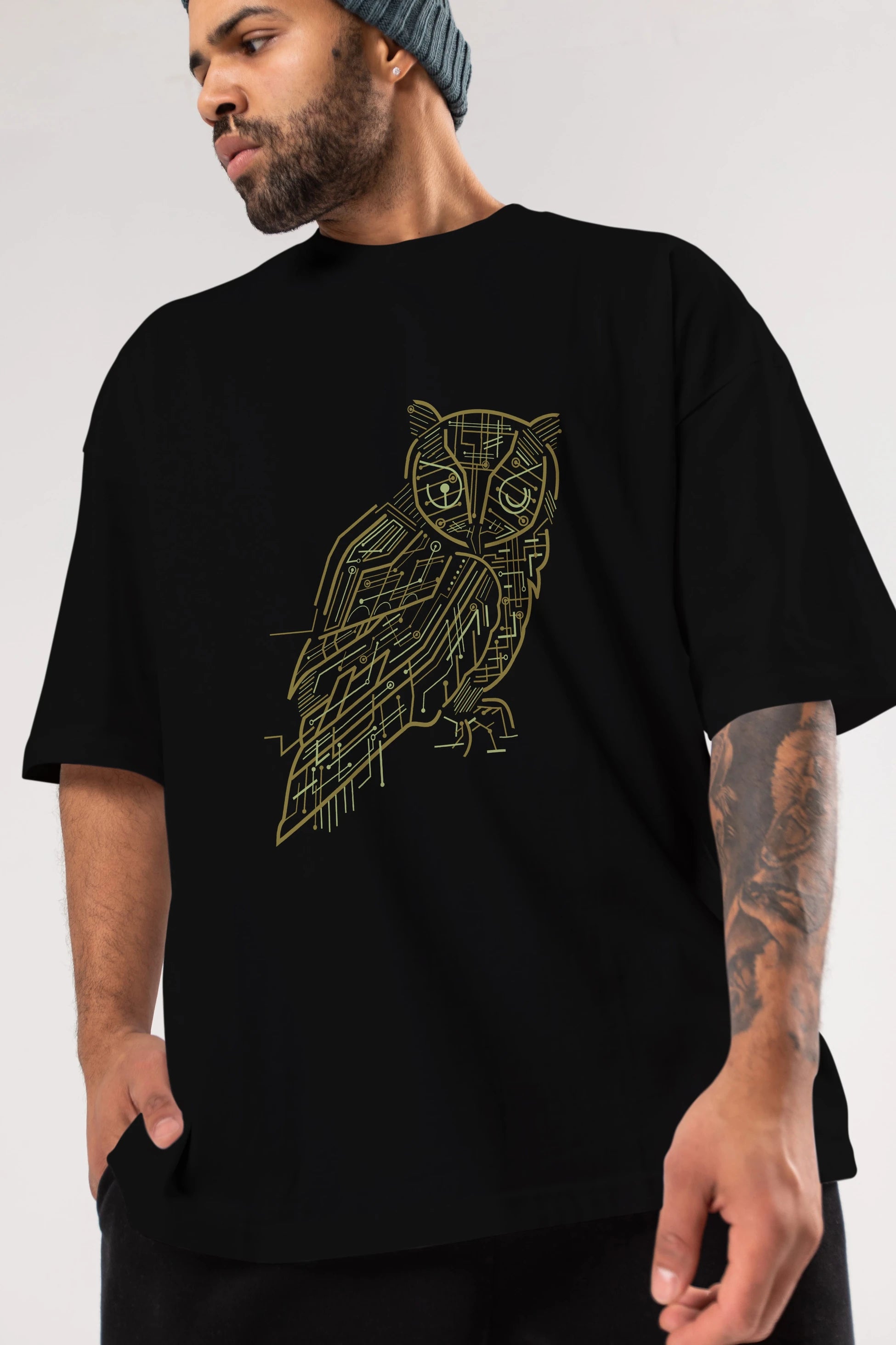 Electrical Owl Ön Baskılı Oversize t-shirt %100 pamuk Erkek Kadın Unisex