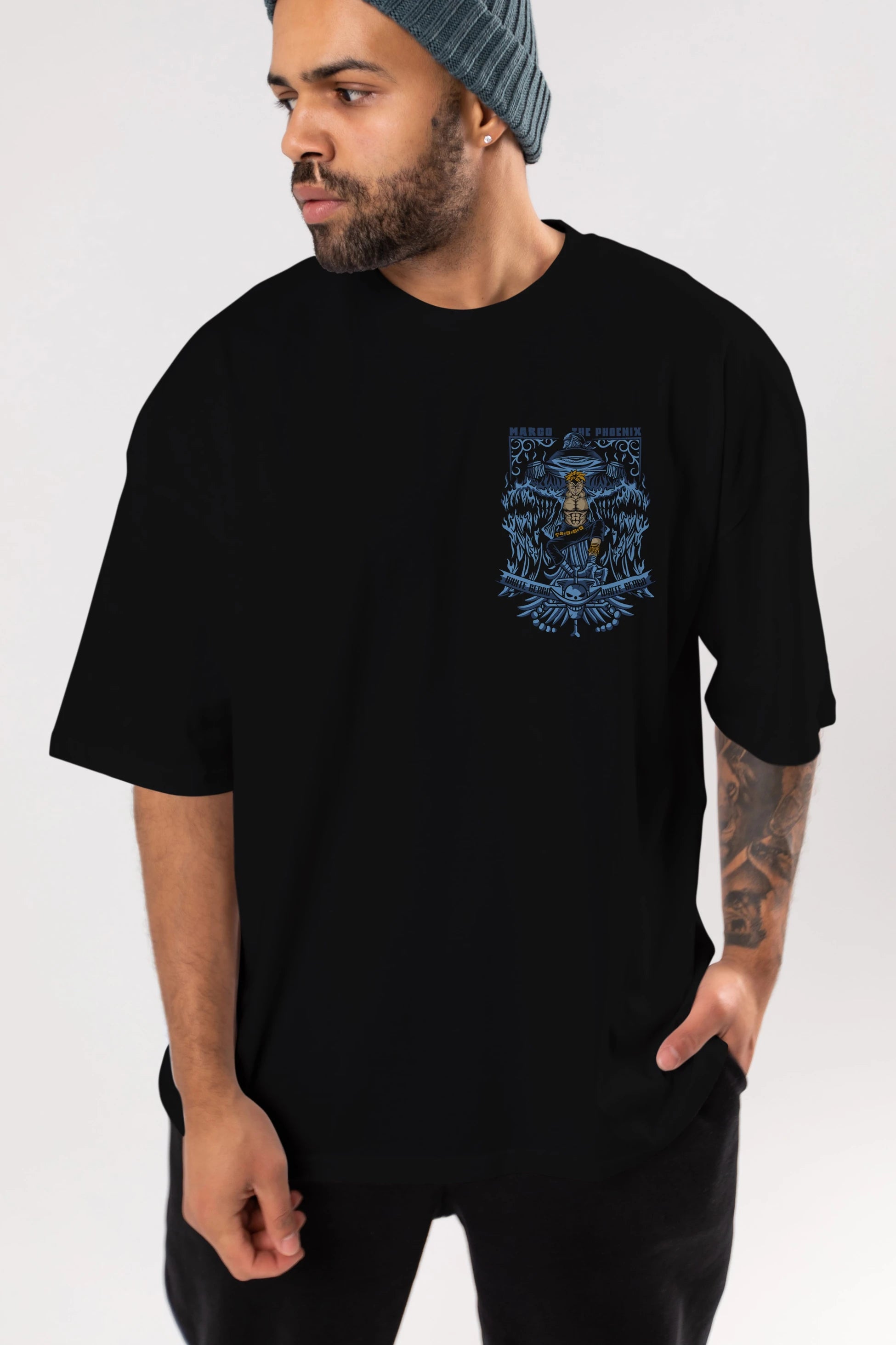 MARCO EL FENIX One Piece Ön Sol Baskılı Oversize t-shirt Erkek Kadın Unisex %100 Pamuk Bisiklet Yaka tişort