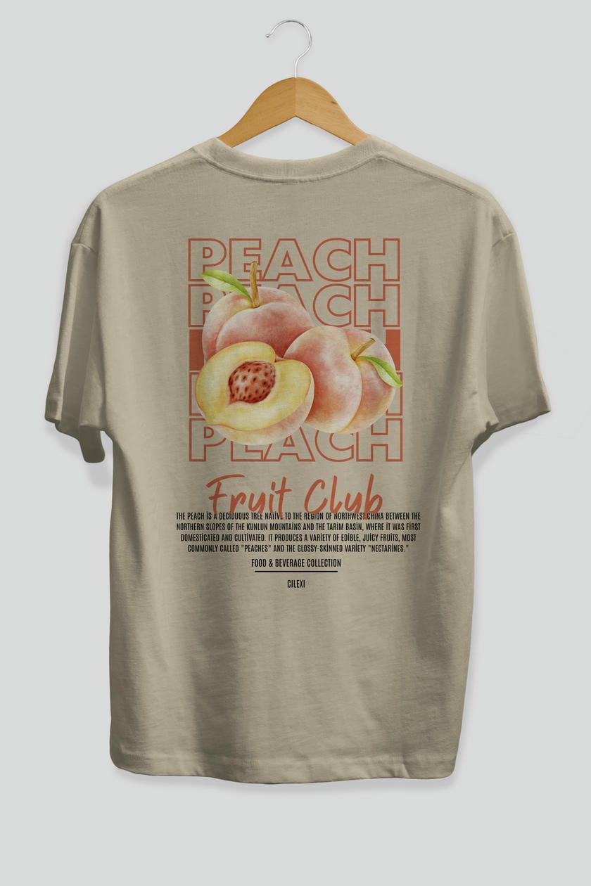 Peach Arka Baskılı Oversize t-shirt Erkek Kadın Pamuk Bisiklet Yaka tişort