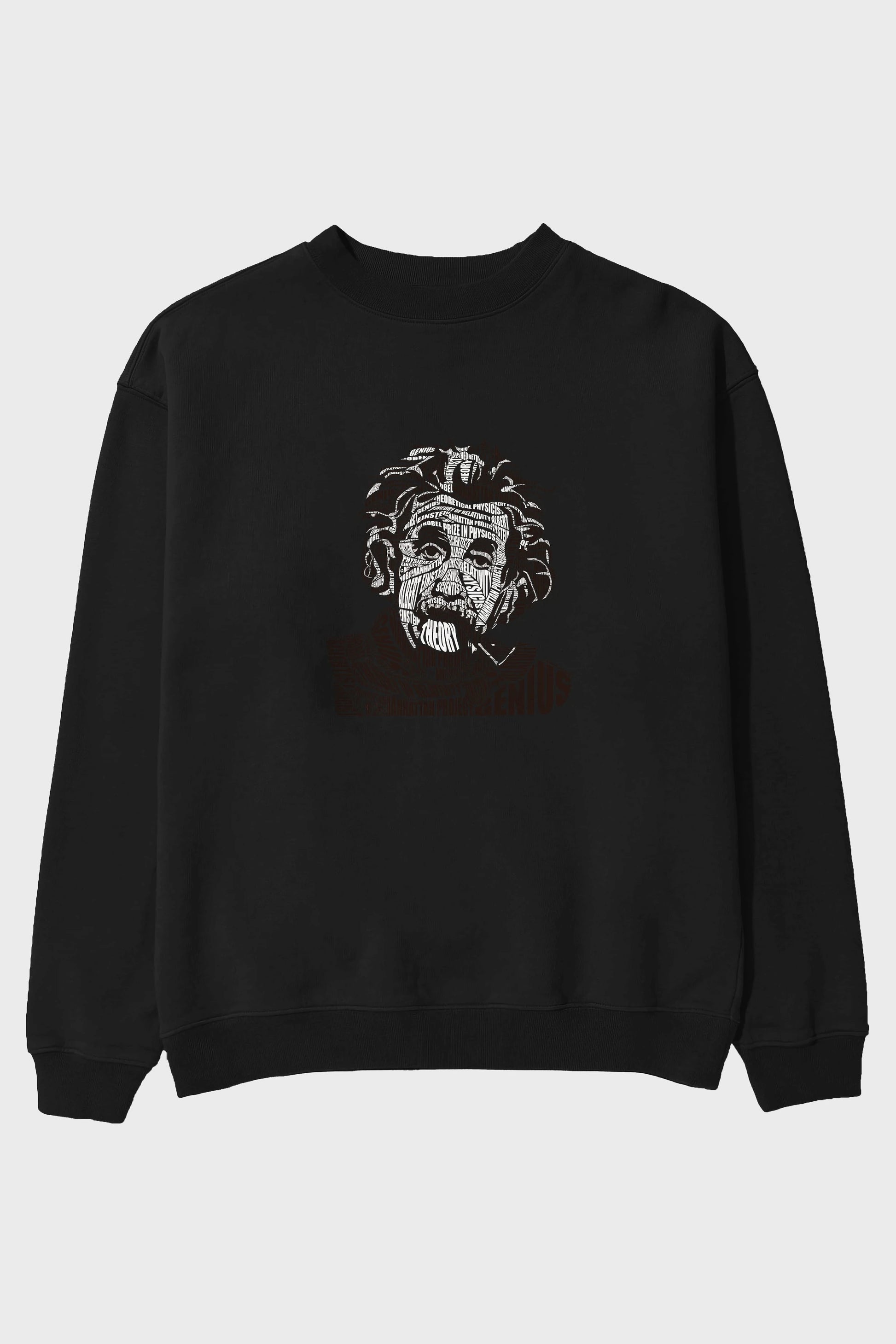 Einstein Calligram Ön Baskılı Oversize Sweatshirt Erkek Kadın Unisex
