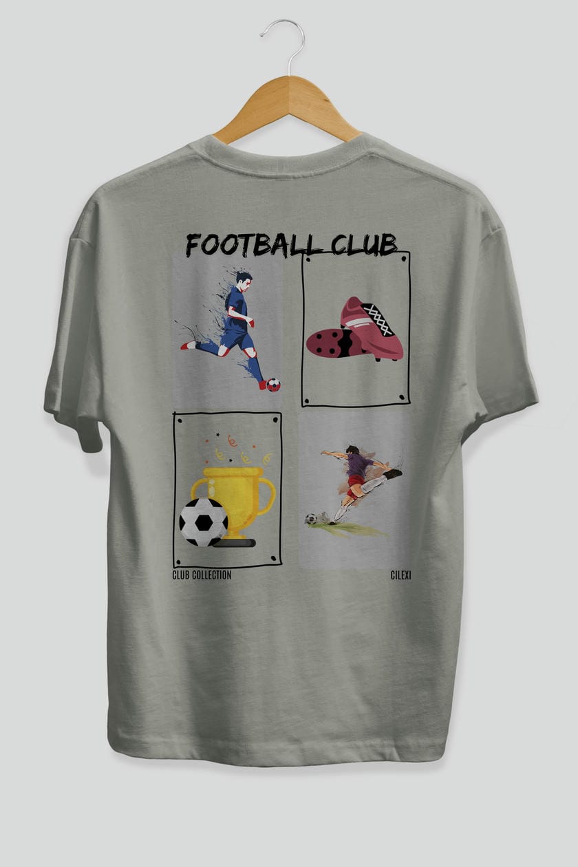 Football Club Arka Baskılı Oversize t-shirt Erkek Kadın %100 Pamuk Bisiklet Yaka tişort