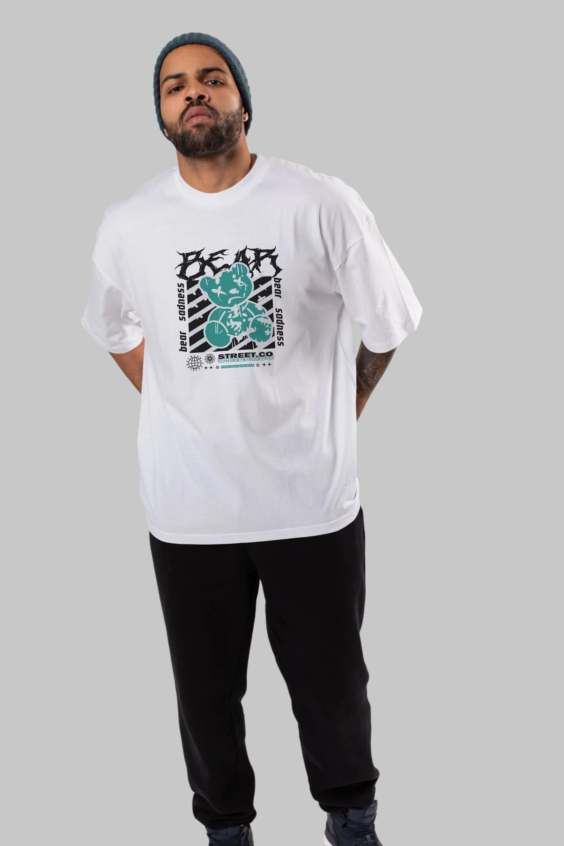 Bear Sadness Ön Baskılı Oversize t-shirt Erkek Kadın Unisex