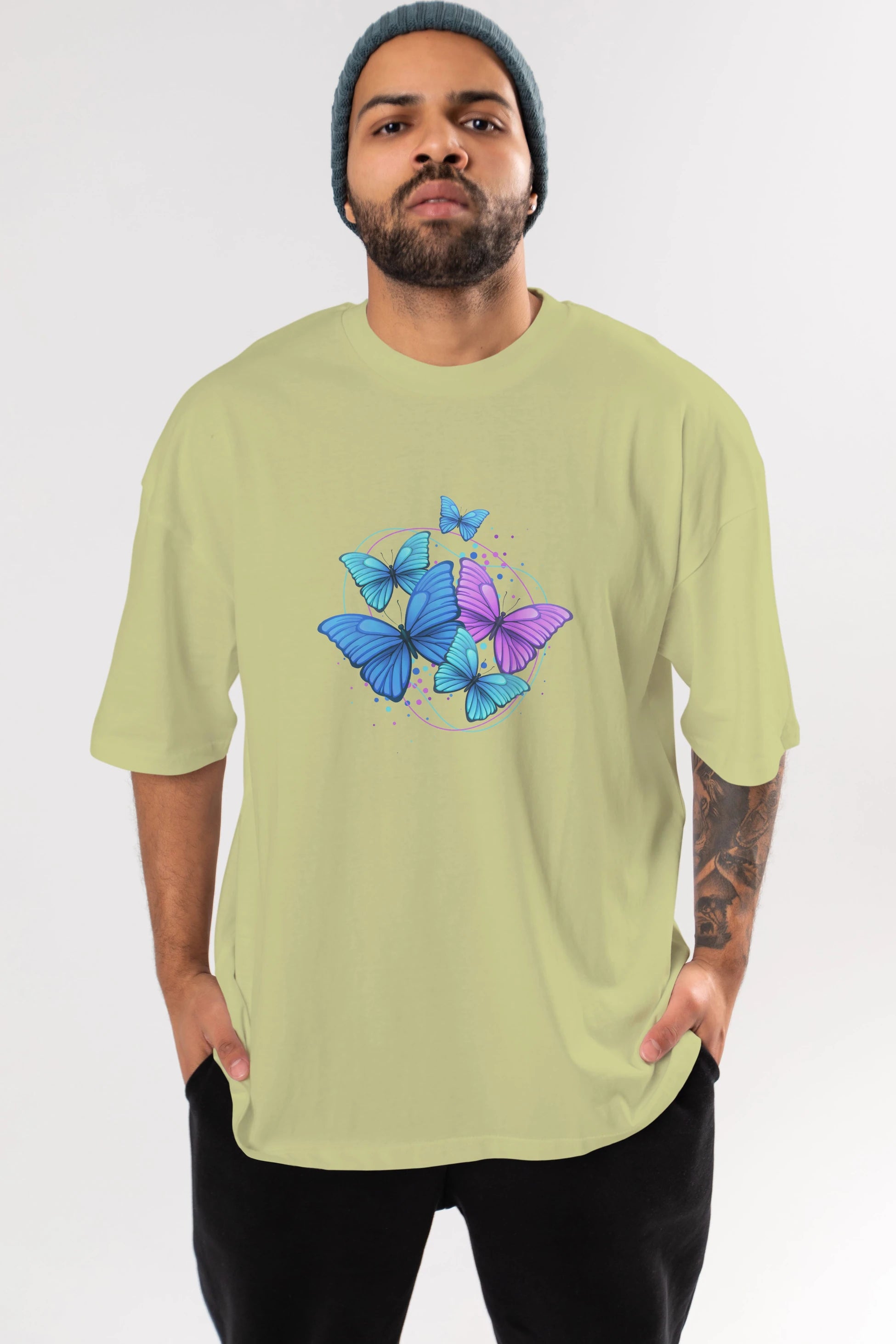 Kelebek Ön Baskılı Oversize t-shirt Erkek Kadın Unisex