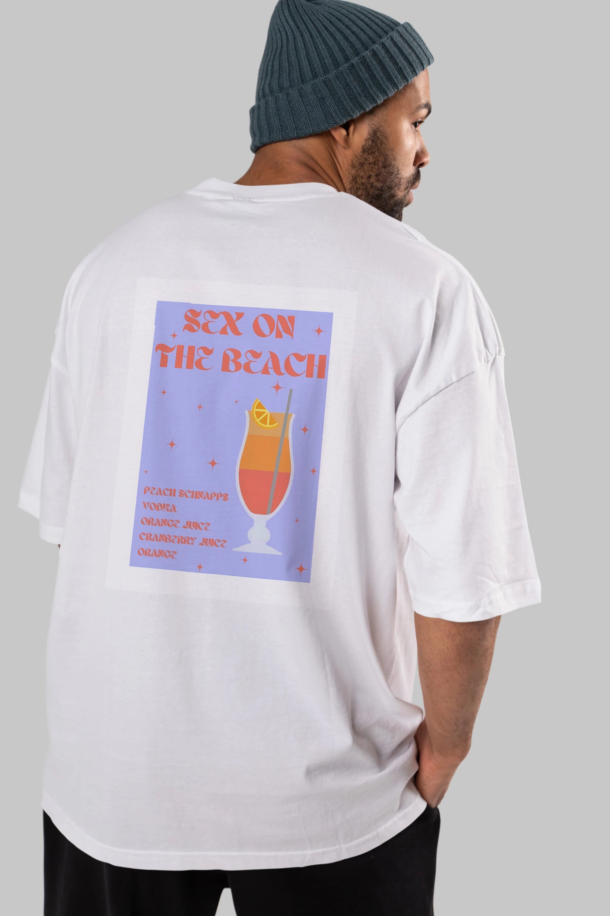 Sex On The Beach Arka Baskılı Oversize t-shirt Erkek Kadın Unisex %100 Pamuk Bisiklet Yaka tişort
