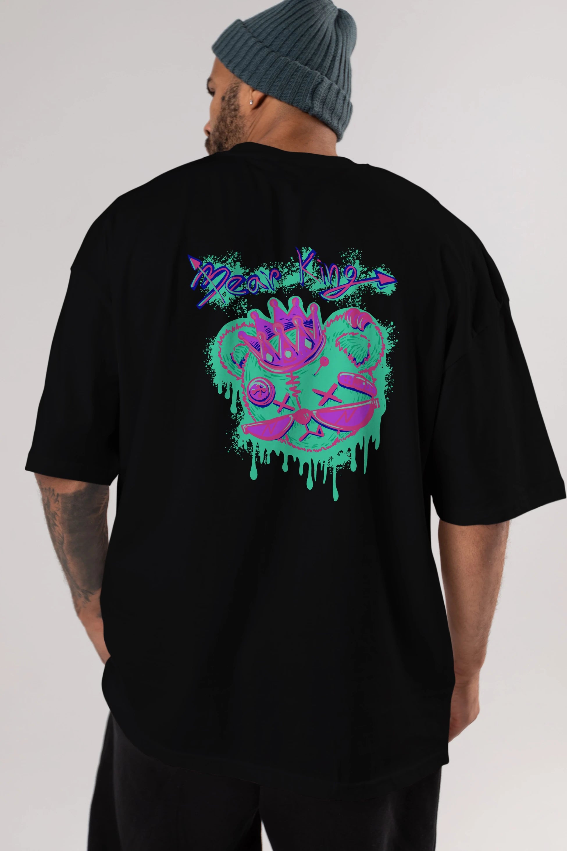 Bear King Arka Baskılı Oversize t-shirt Erkek Kadın Unisex