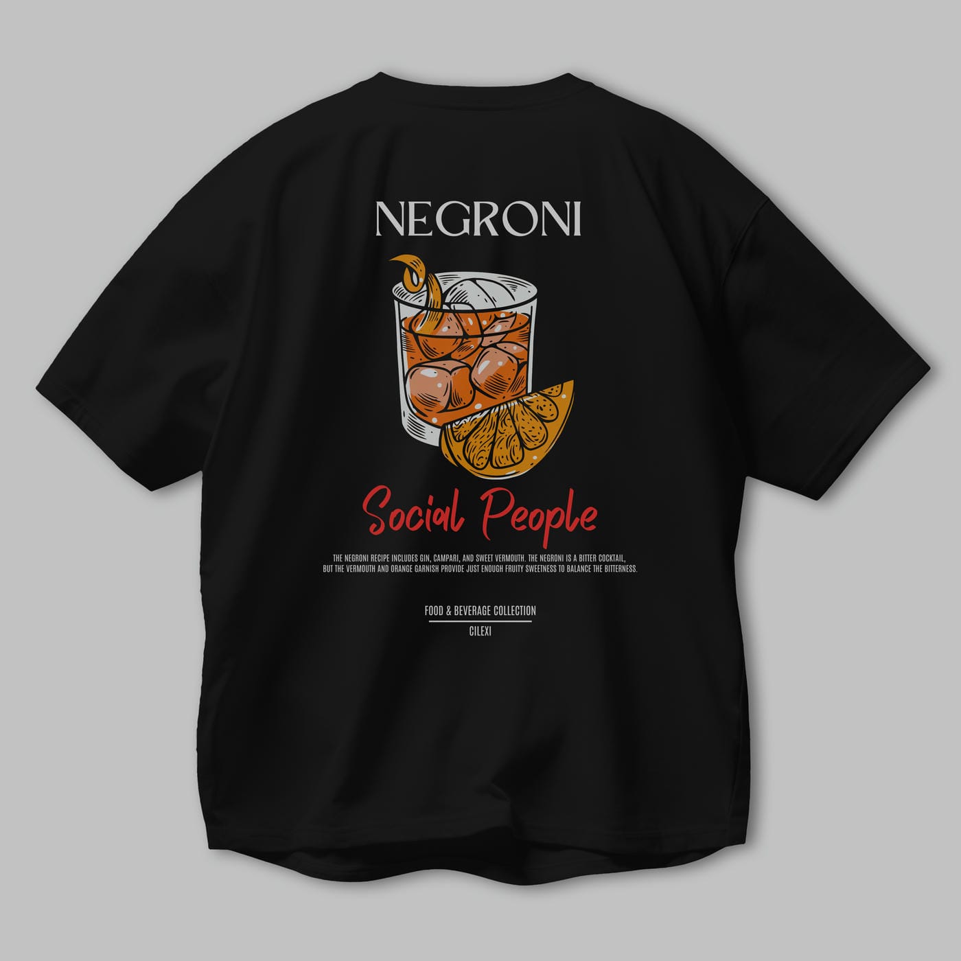 Negroni Kokteyl Serisi Baskılı Oversize t-shirt Erkek Kadın Unisex %100 Pamuk Bisiklet Yaka tişort
