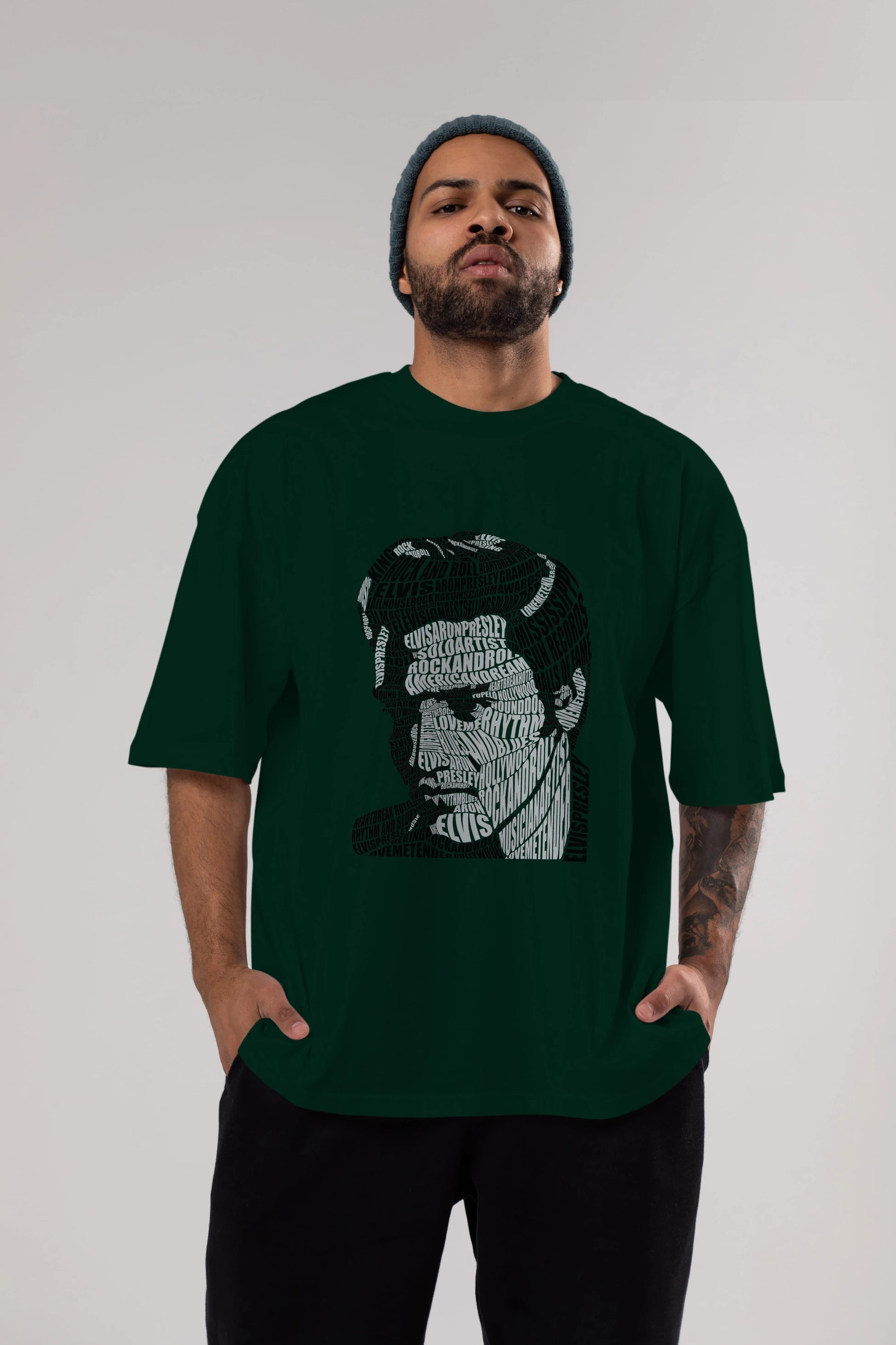 Elvis Presley Calligram Ön Baskılı Oversize t-shirt %100 pamuk Erkek Kadın Unisex