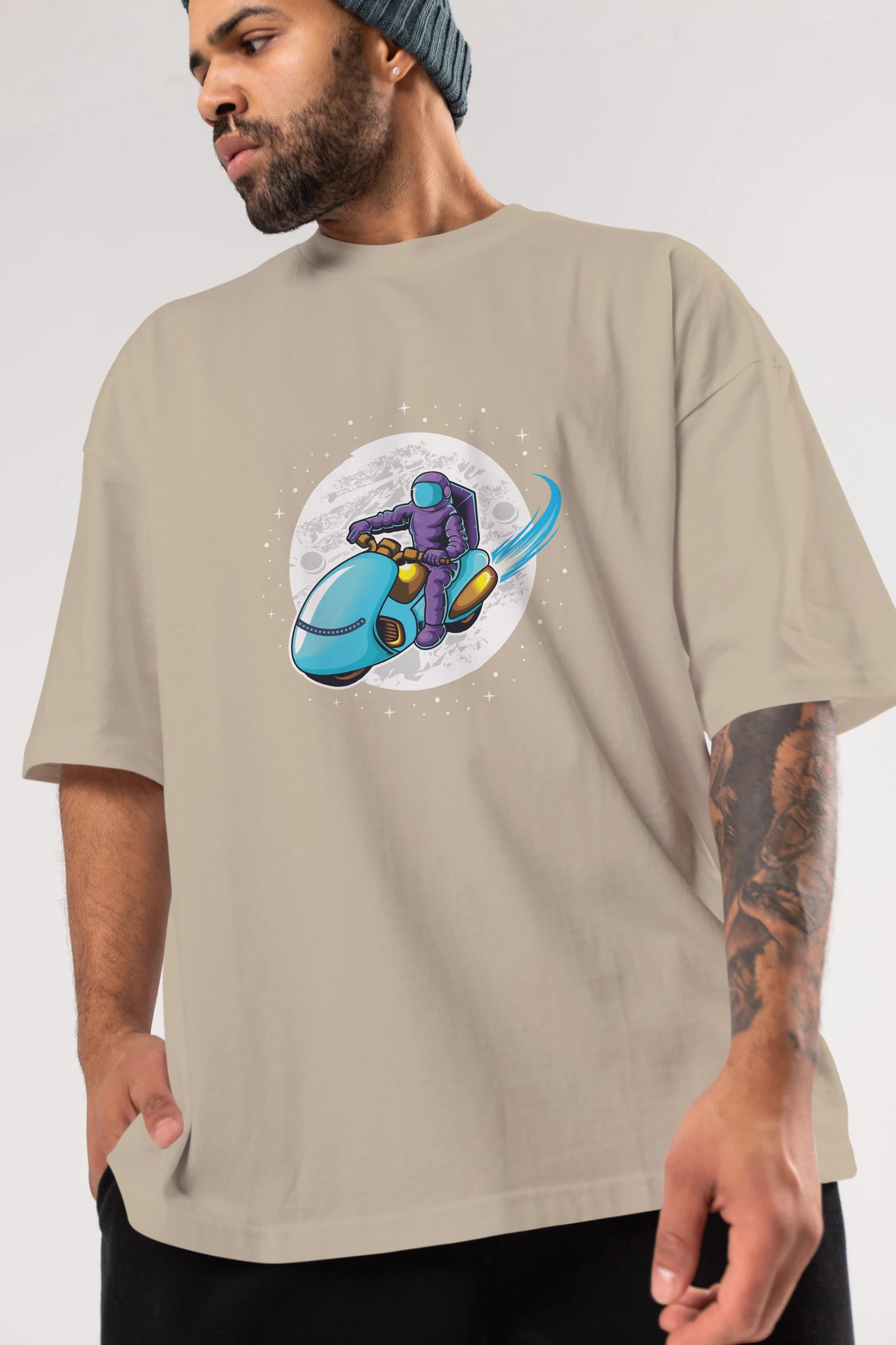 Astrorider in Space Ön Baskılı Oversize t-shirt Erkek Kadın Unisex