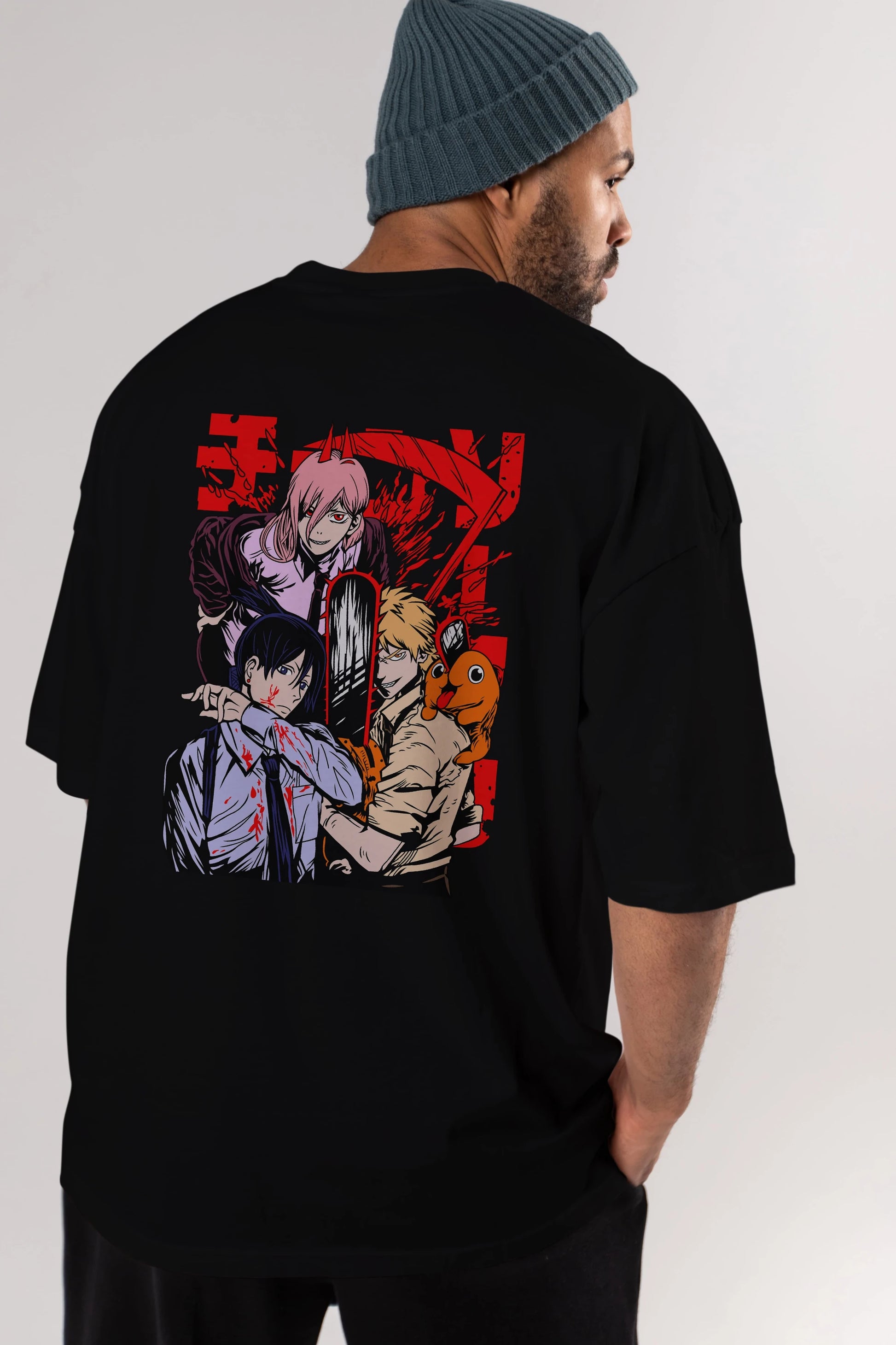 CHAINSAWMAN CREW Anime Arka Baskılı Oversize t-shirt Erkek Kadın Unisex