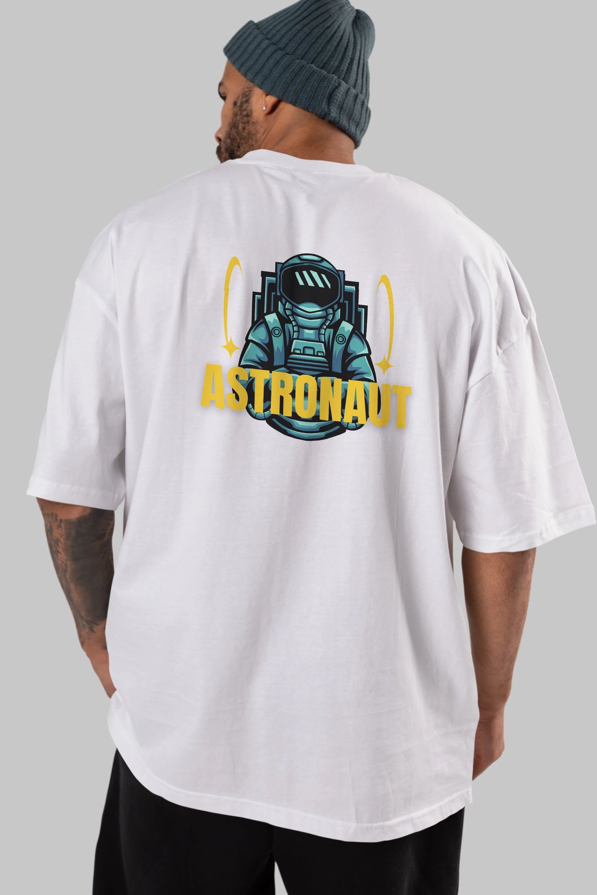 Astronaut Arka Baskılı Oversize t-shirt Erkek Kadın Unisex